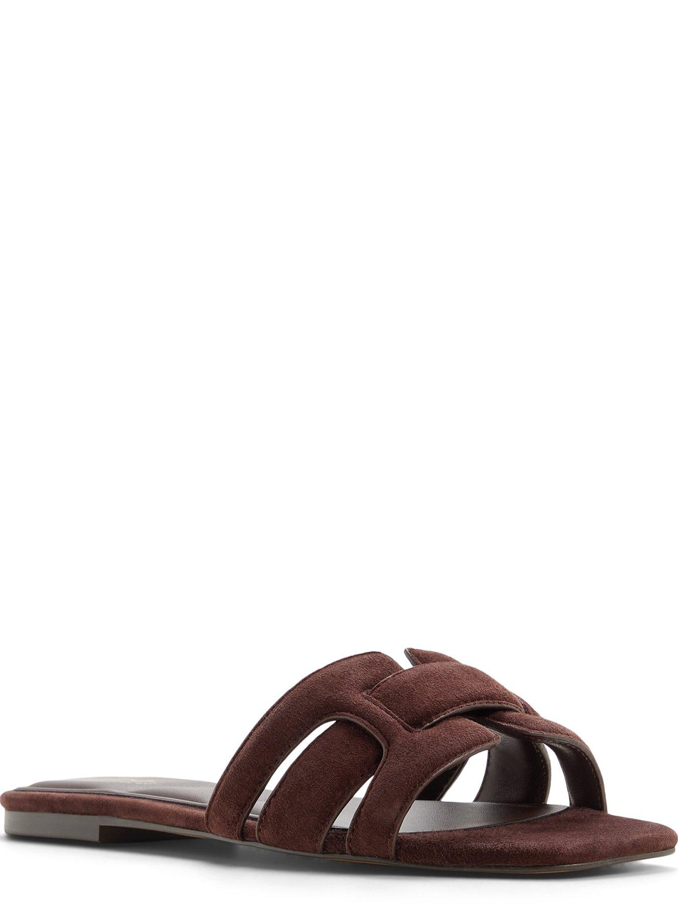 Image 4 of 5 of Aldo Elenaria Leather Flat Sandals - Dark Brown