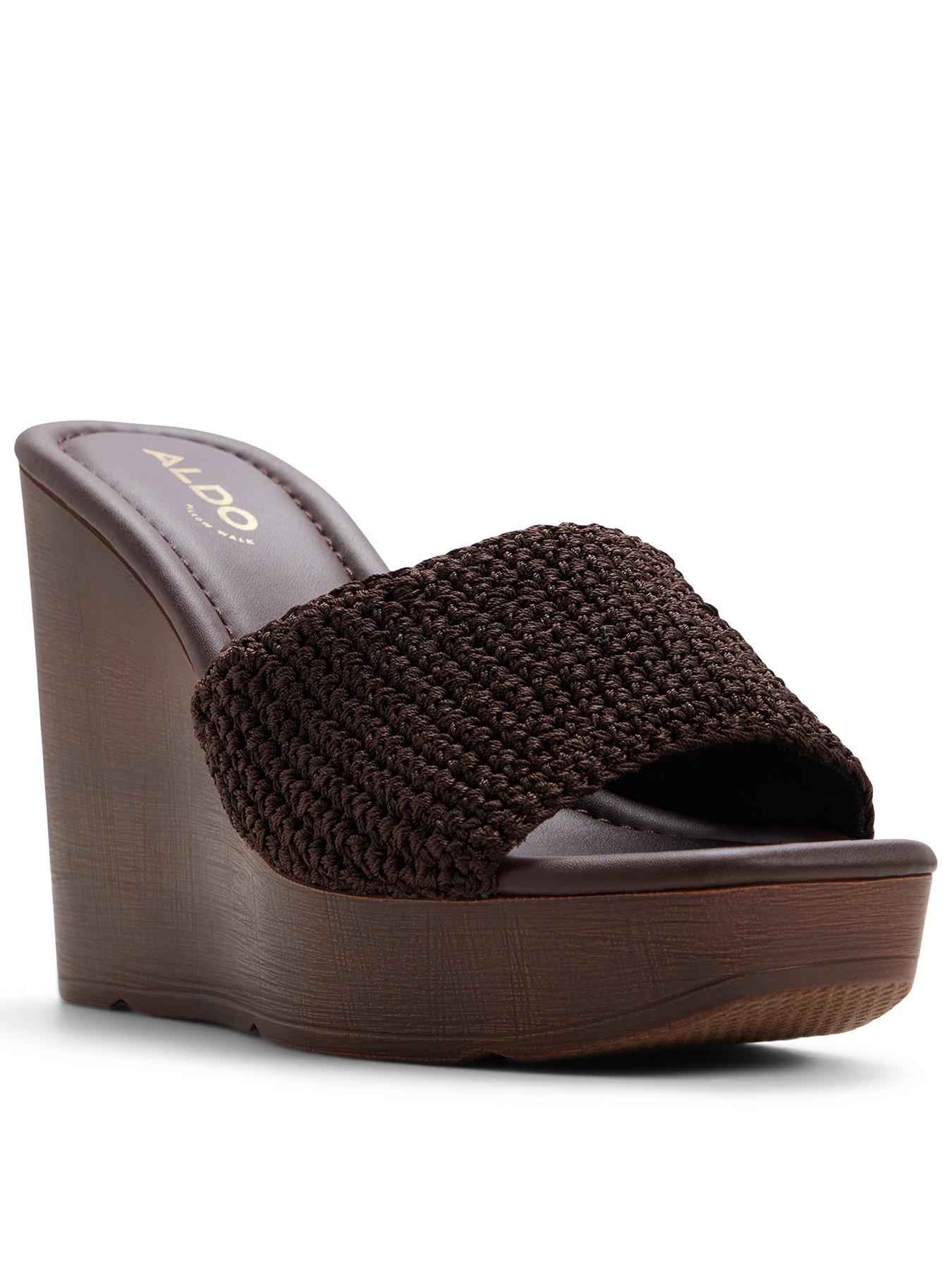 Aldo Grounded Textile Wedge Sandals - Dark Brown