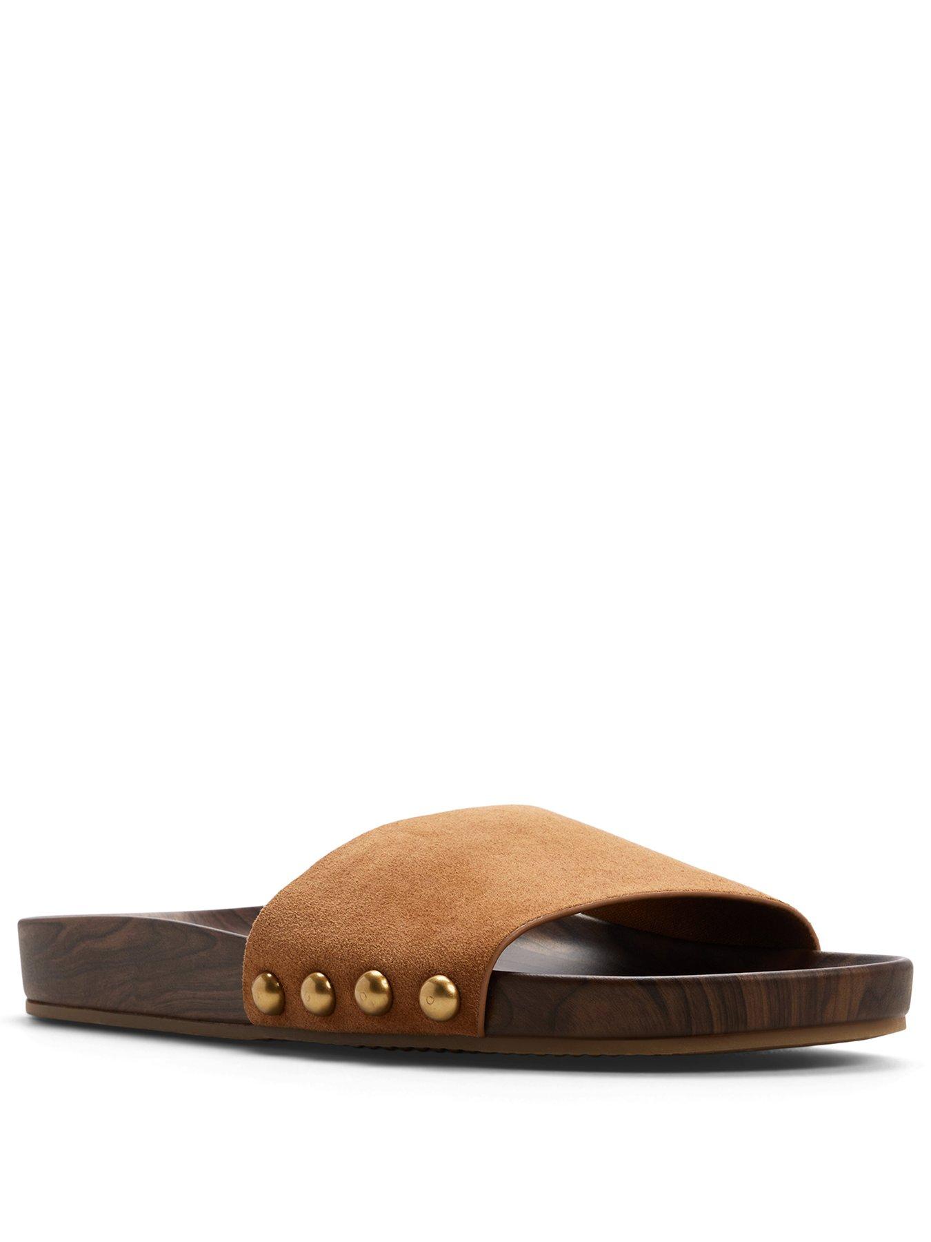 Image 2 of 6 of Aldo Rooted Leather Footbed Sandals - Light Brown