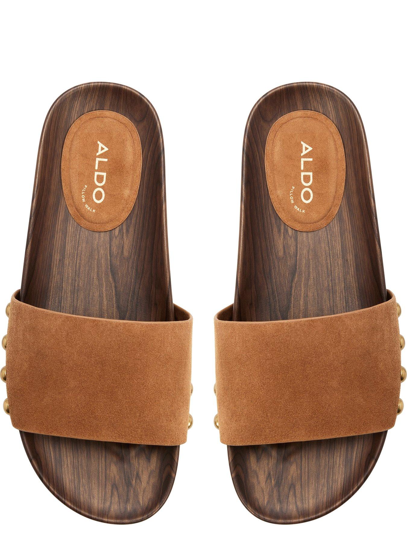 Image 4 of 6 of Aldo Rooted Leather Footbed Sandals - Light Brown