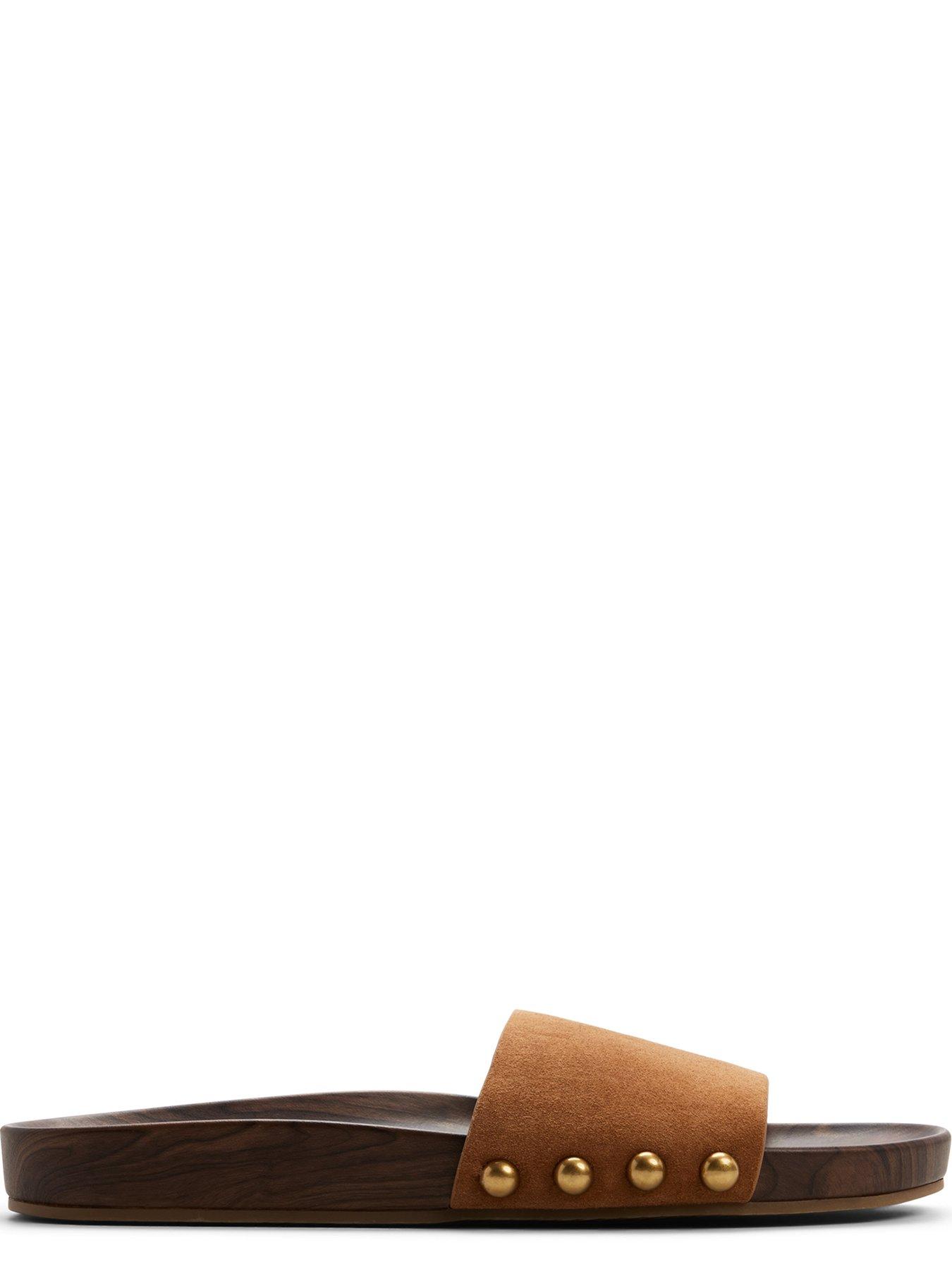 Image 5 of 6 of Aldo Rooted Leather Footbed Sandals - Light Brown