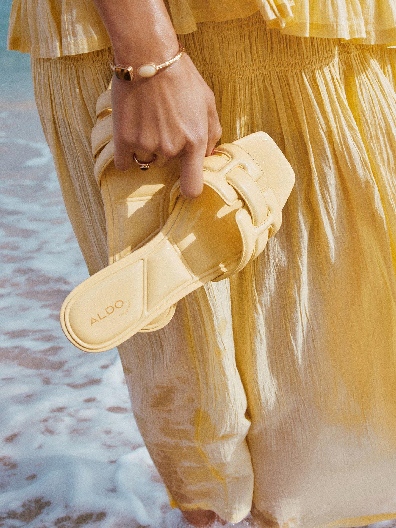 Image 1 of 5 of Aldo Elenaria Leather Flat Sandals - Light Yellow