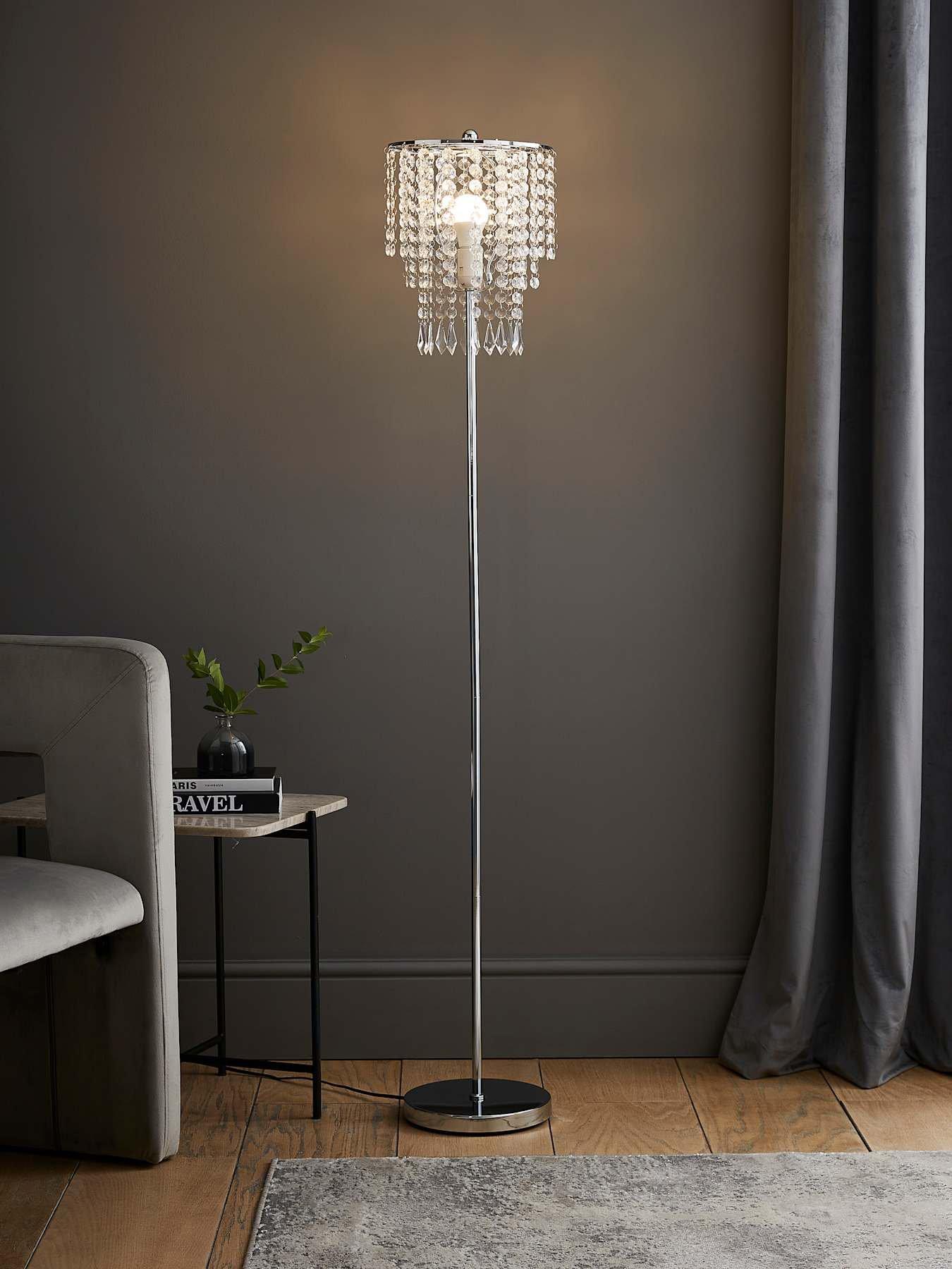 ValueLights Bronte Floor Lamp With Clear Acrylic Droplet Shade