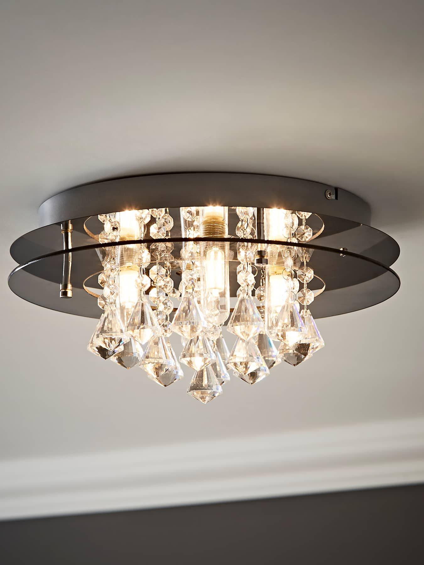 ValueLights Romano Crystal Droplet Flush Ceiling Light