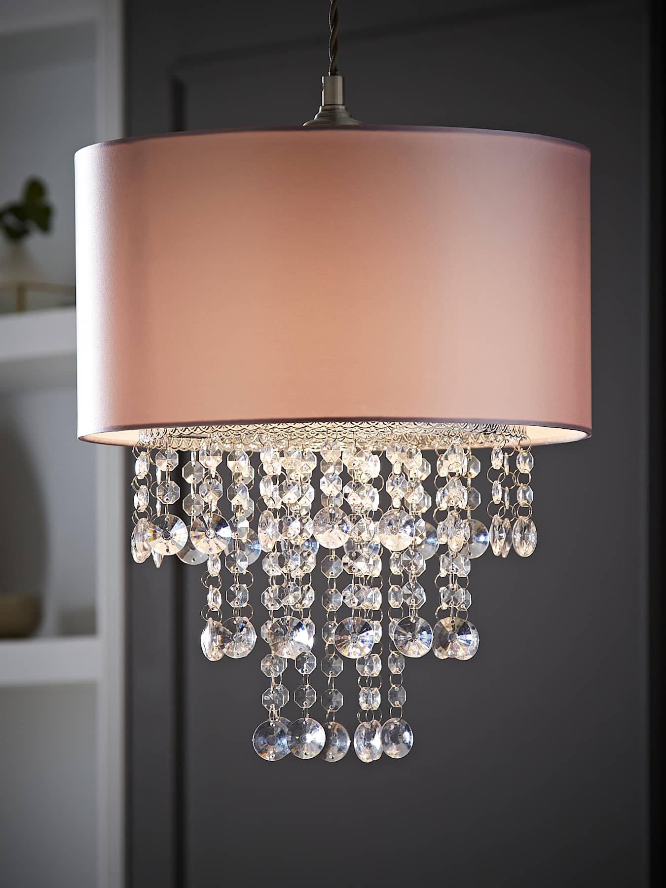 ValueLights Jesmond Dusky Pink Pendant Shade Clear Droplet