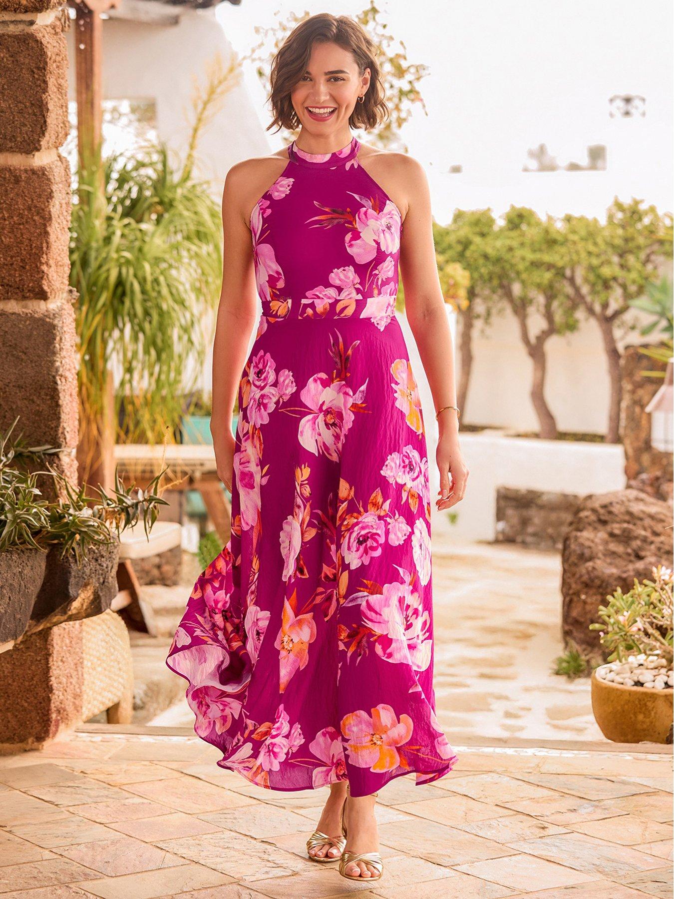 Joe Browns Lulu Floral Halter Neck Dress - Red