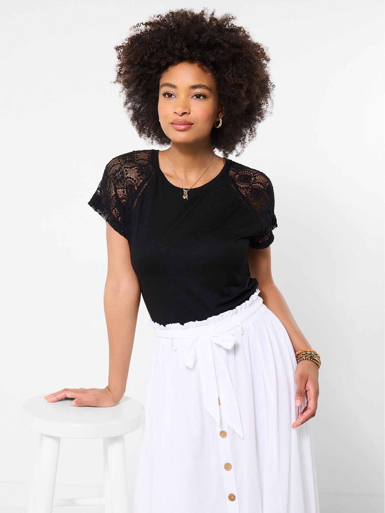 Joe Browns Suzie Lace Sleeve T-Shirt - Black