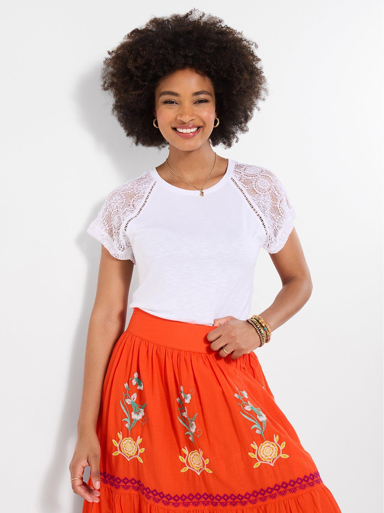 Joe Browns Suzie Lace Sleeve T-Shirt - White