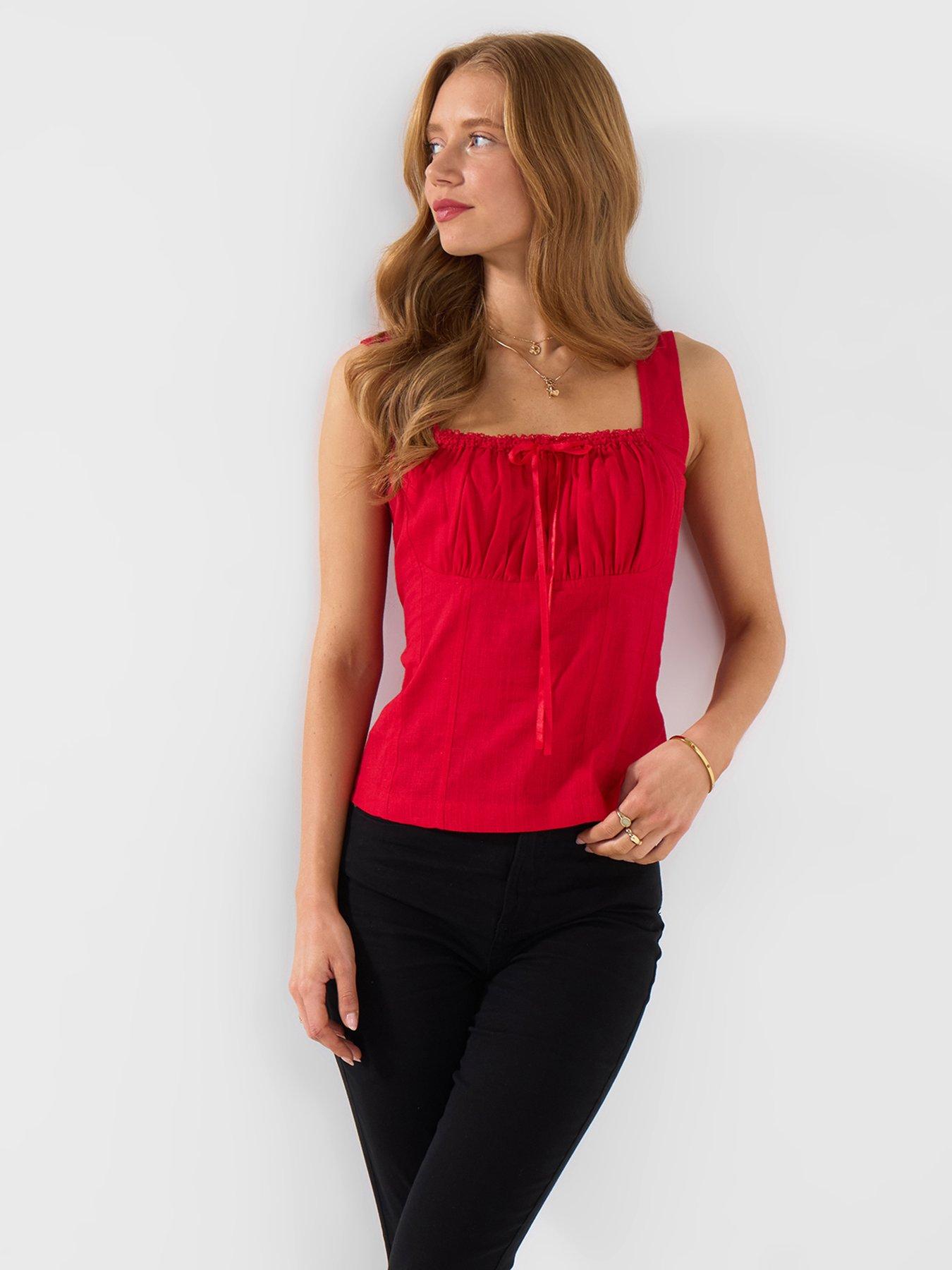 front image of joe-browns-linen-blend-summer-top-red