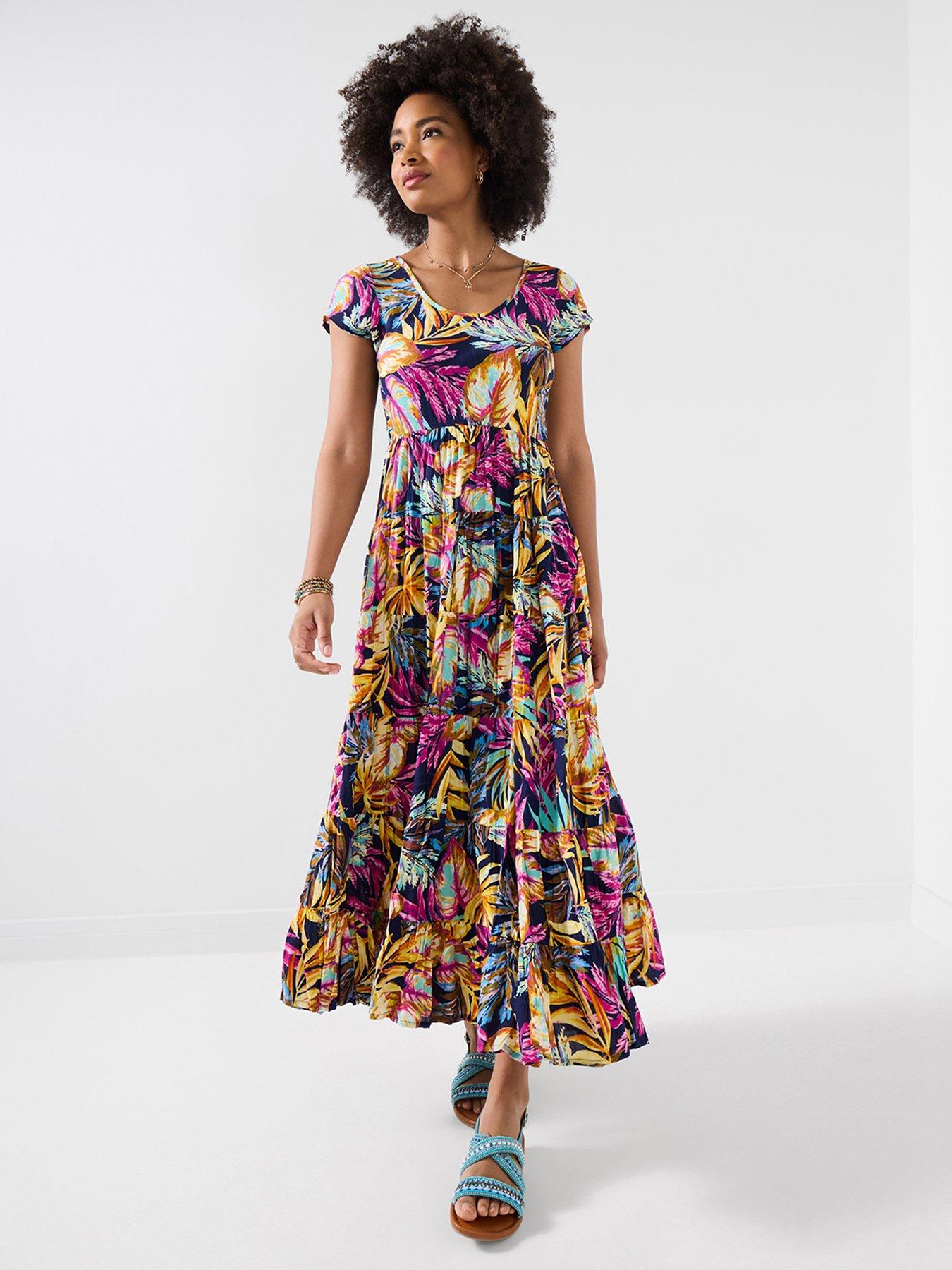 Joe Browns Tropical Island Crinkle Maxi Dress - Navy