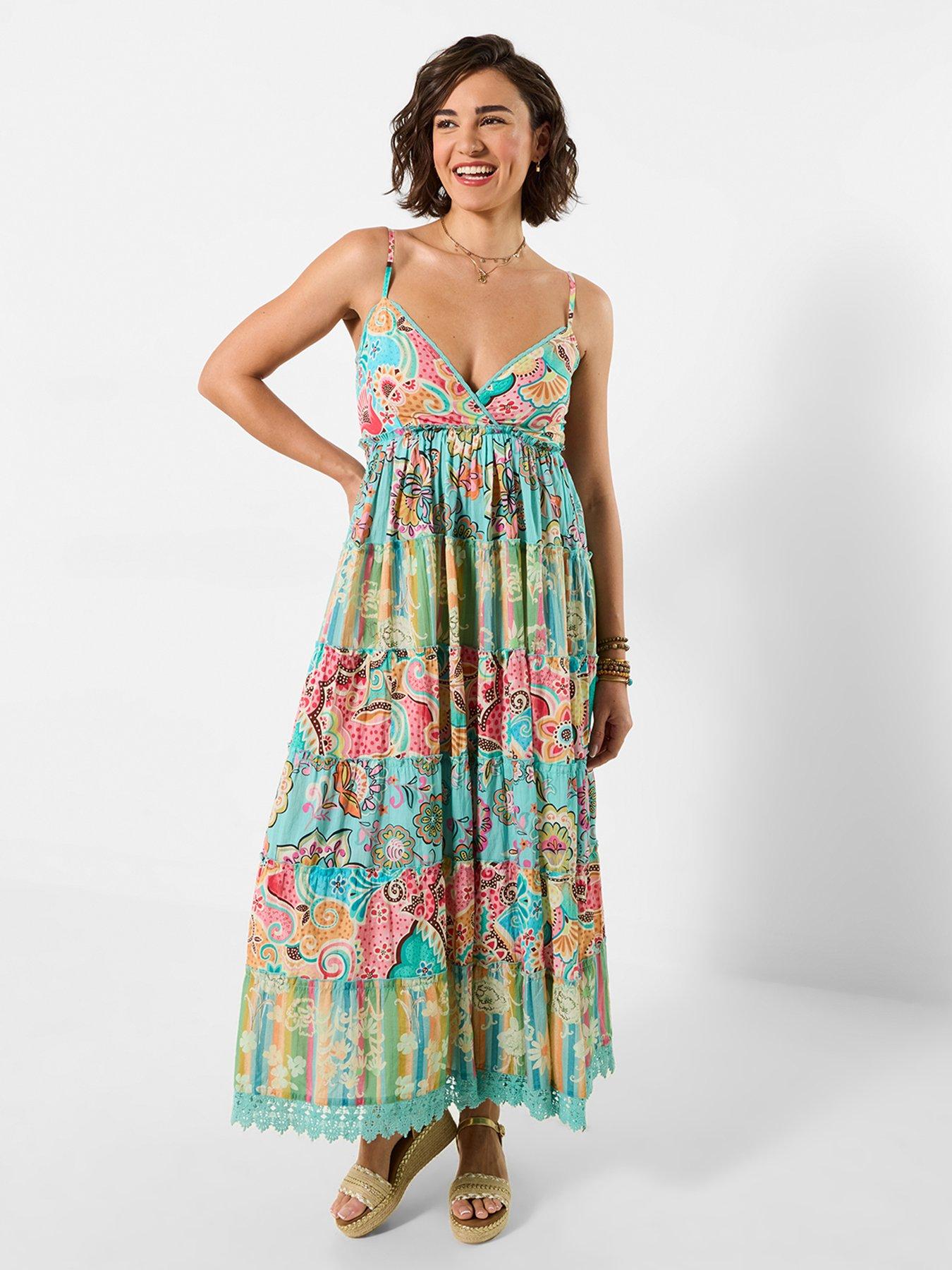 joe browns dress Summer Solstice Tiered Maxi - Blue Color:White with Blush Pink Ribbon rdquo length Rayon Machine Collection_2019 Rhett Eala Midnight Blue