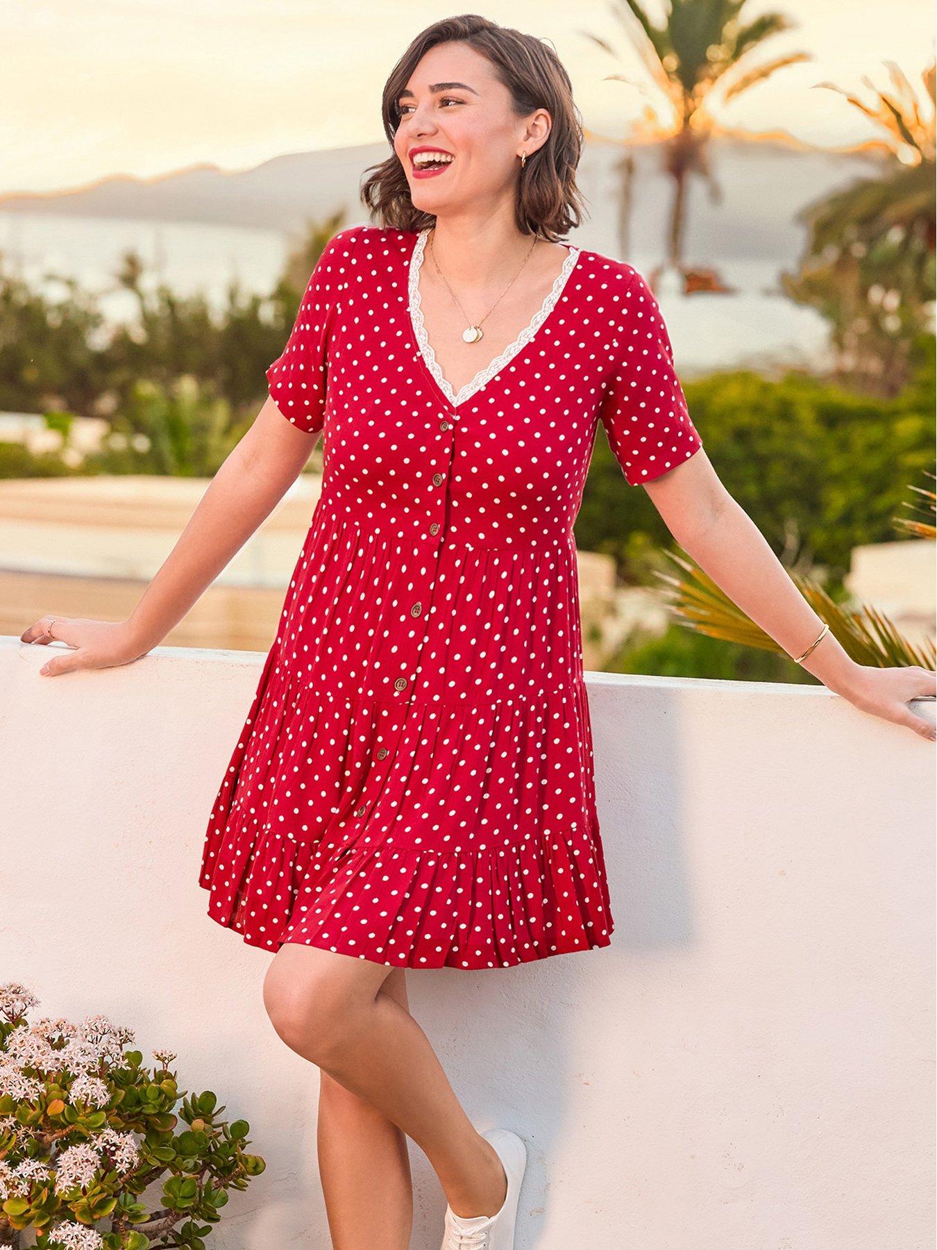 Joe Browns Summer Sunshine Spotty Tunic Dress - Red