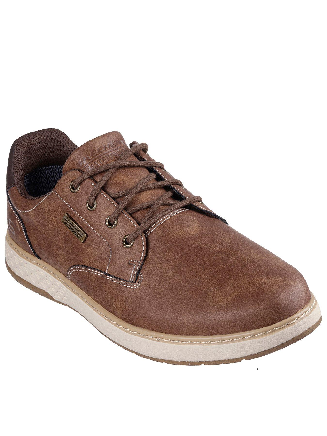 Skechers Wide Fit Garlan Round Toe Waterproof Lace Up Shoes - Brown