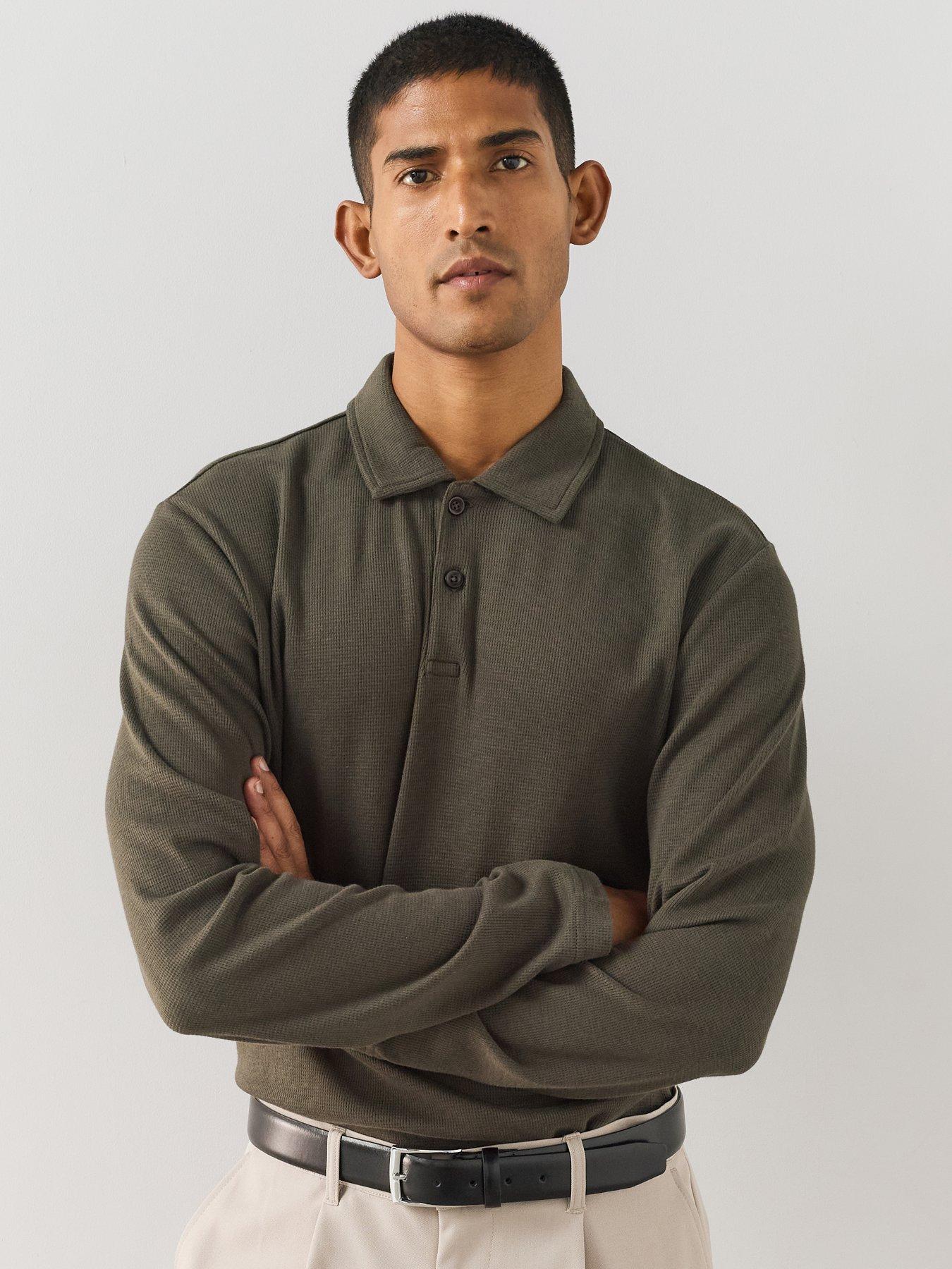 Image 1 of 7 of The Very Collection Pure Cotton Waffle Polo Top&nbsp;- Khaki