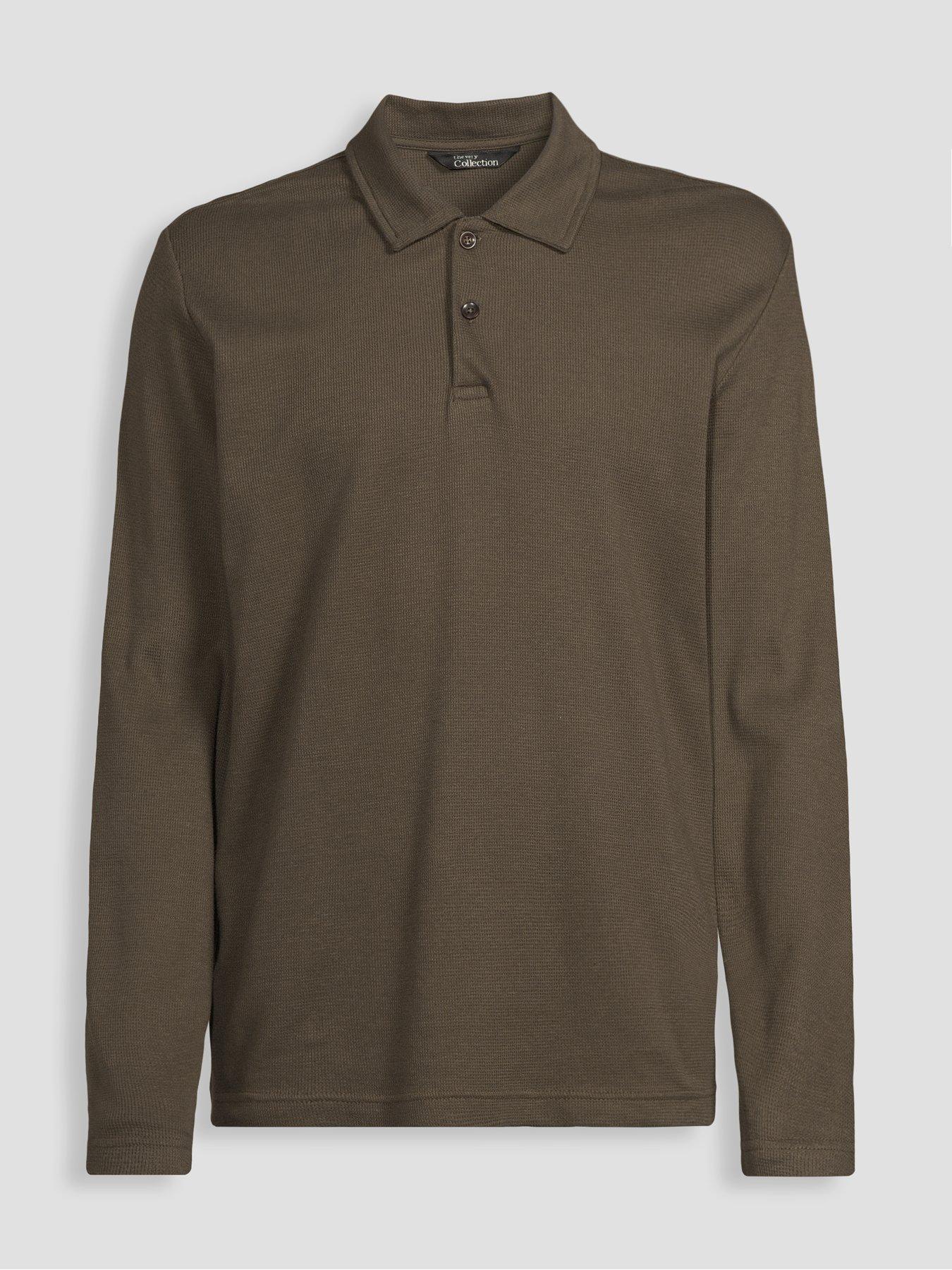 Image 7 of 7 of The Very Collection Pure Cotton Waffle Polo Top&nbsp;- Khaki