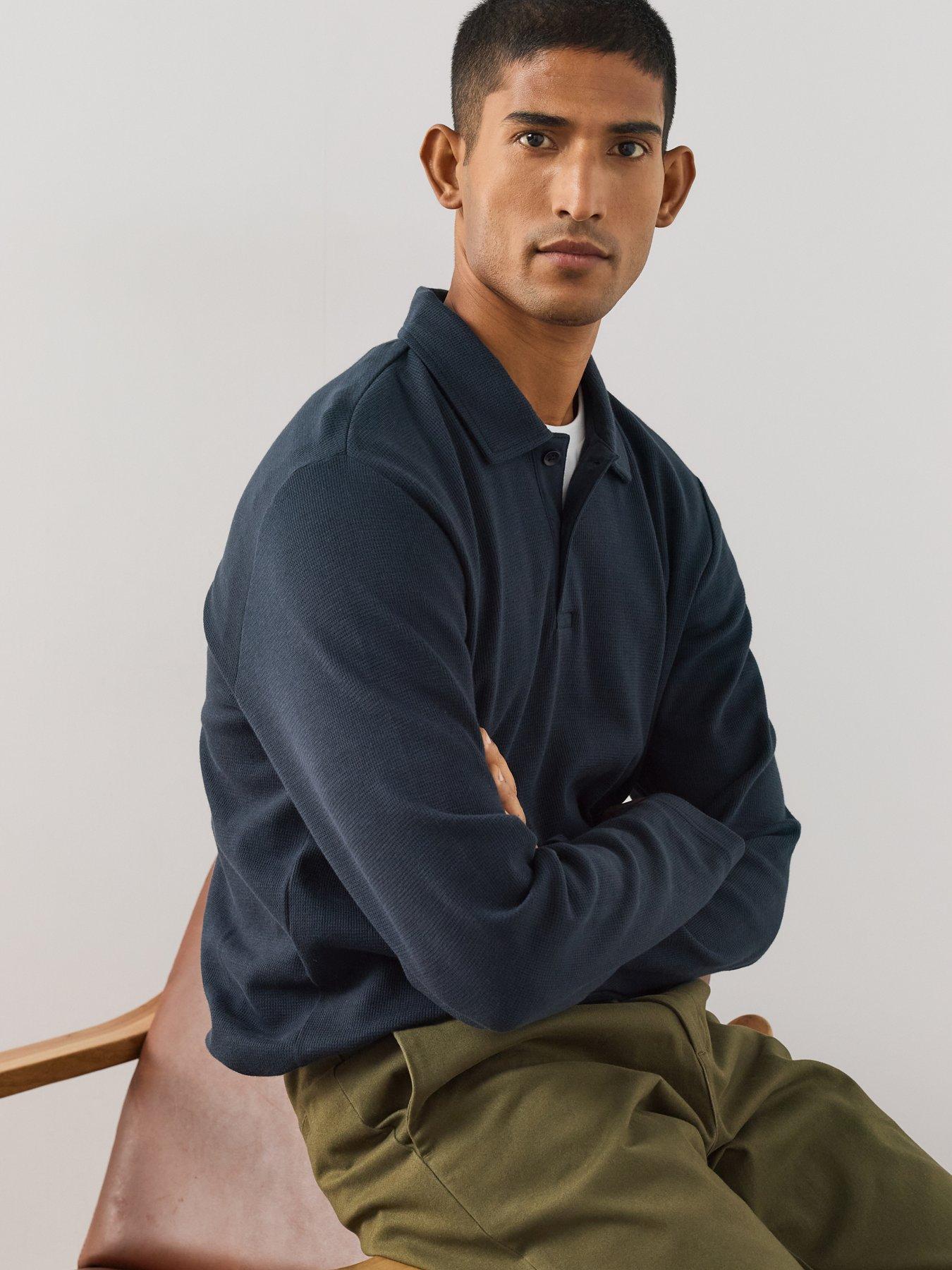 Image 6 of 7 of The Very Collection 100% Cotton Waffle Polo Top - Navy