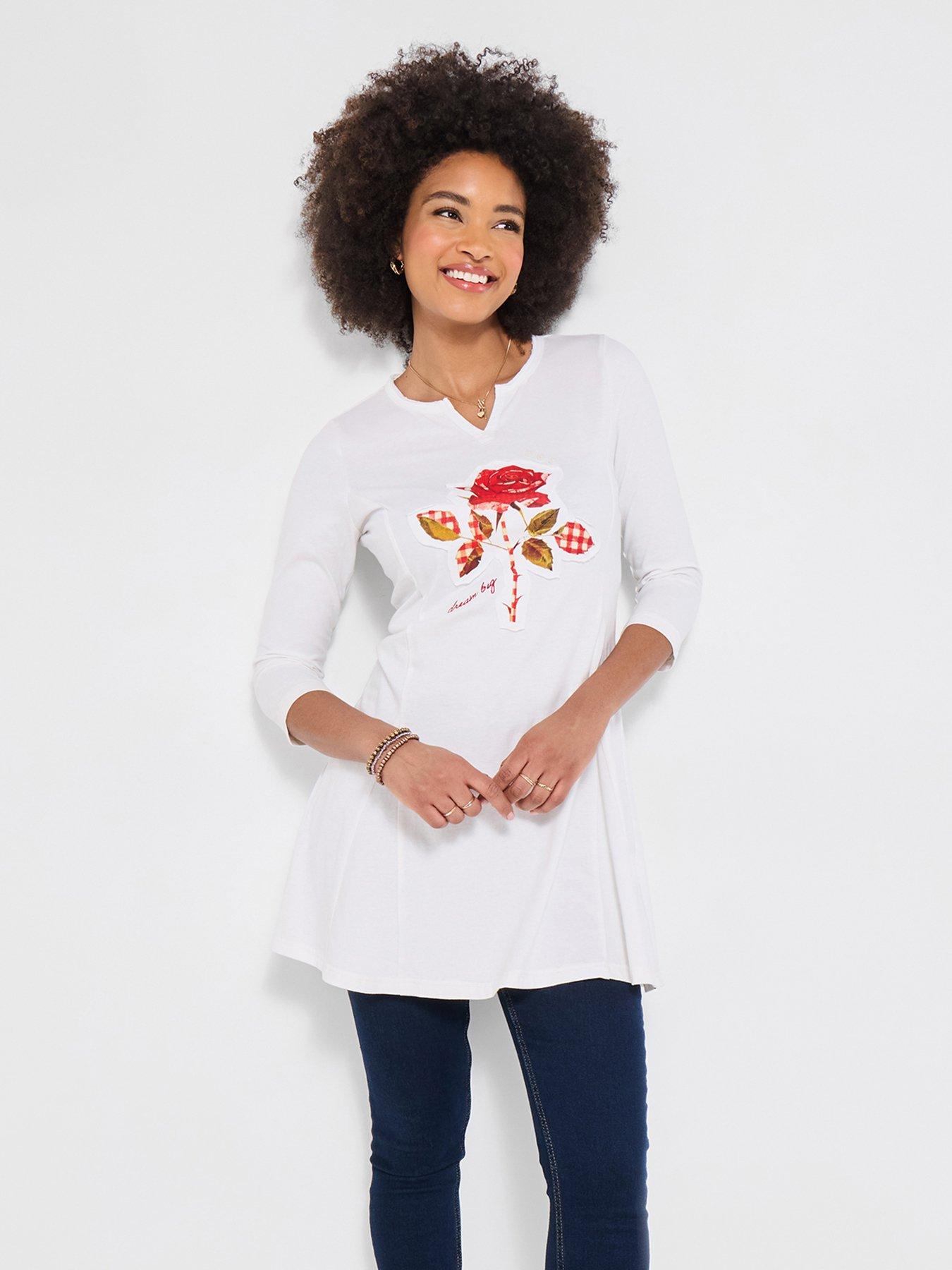 Joe Browns Wild Roses Graphic Tunic Top - White