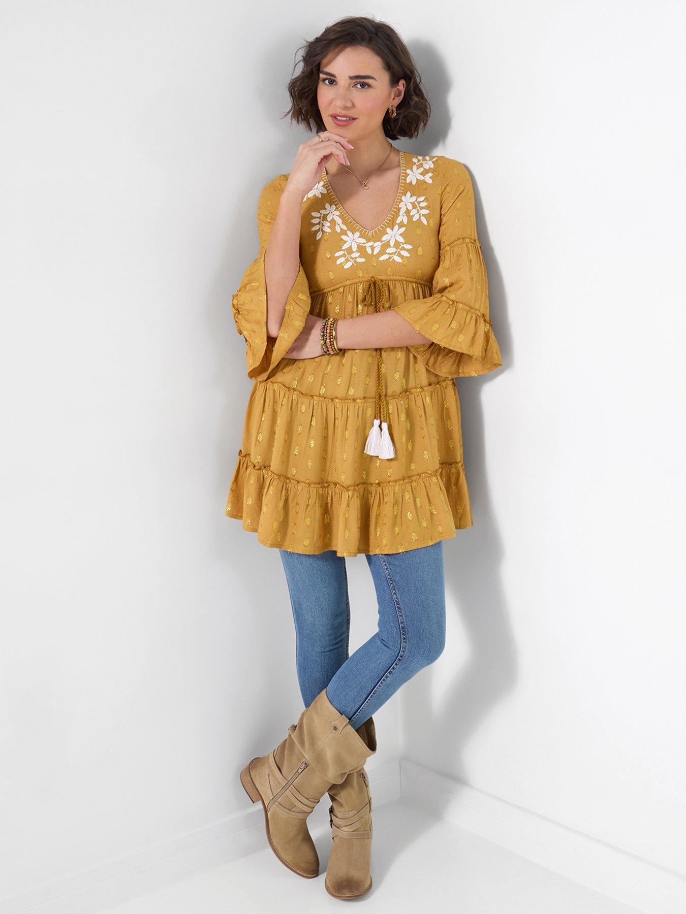  image of joe-browns-sunset-dreams-tunic-dress-gold