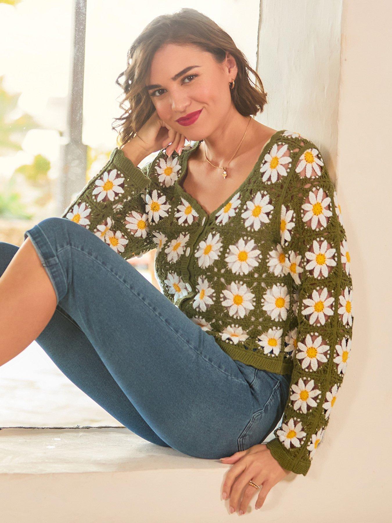 Joe Browns Darling Daisy Crochet Cardigan - Green | Littlewoods