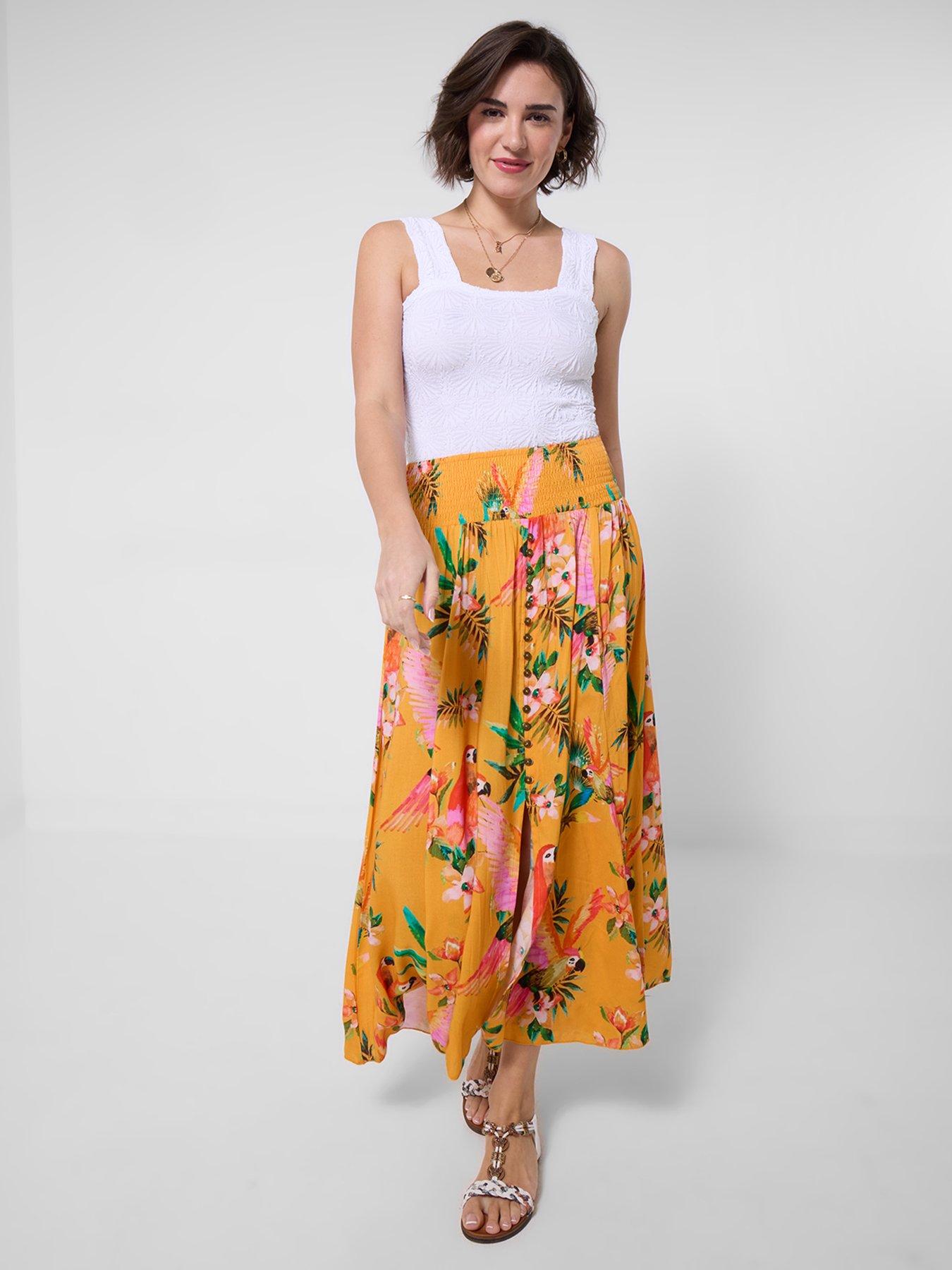 Joe Browns Perfect Paradise Button Front Maxi Skirt - Yellow