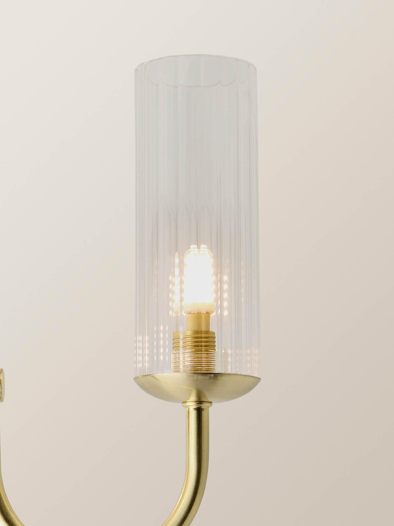 Image 3 of 6 of ValueLights Canya 3 Way Brushed Gold Ceiling Light Chandelier With Clear Ribbed Shades