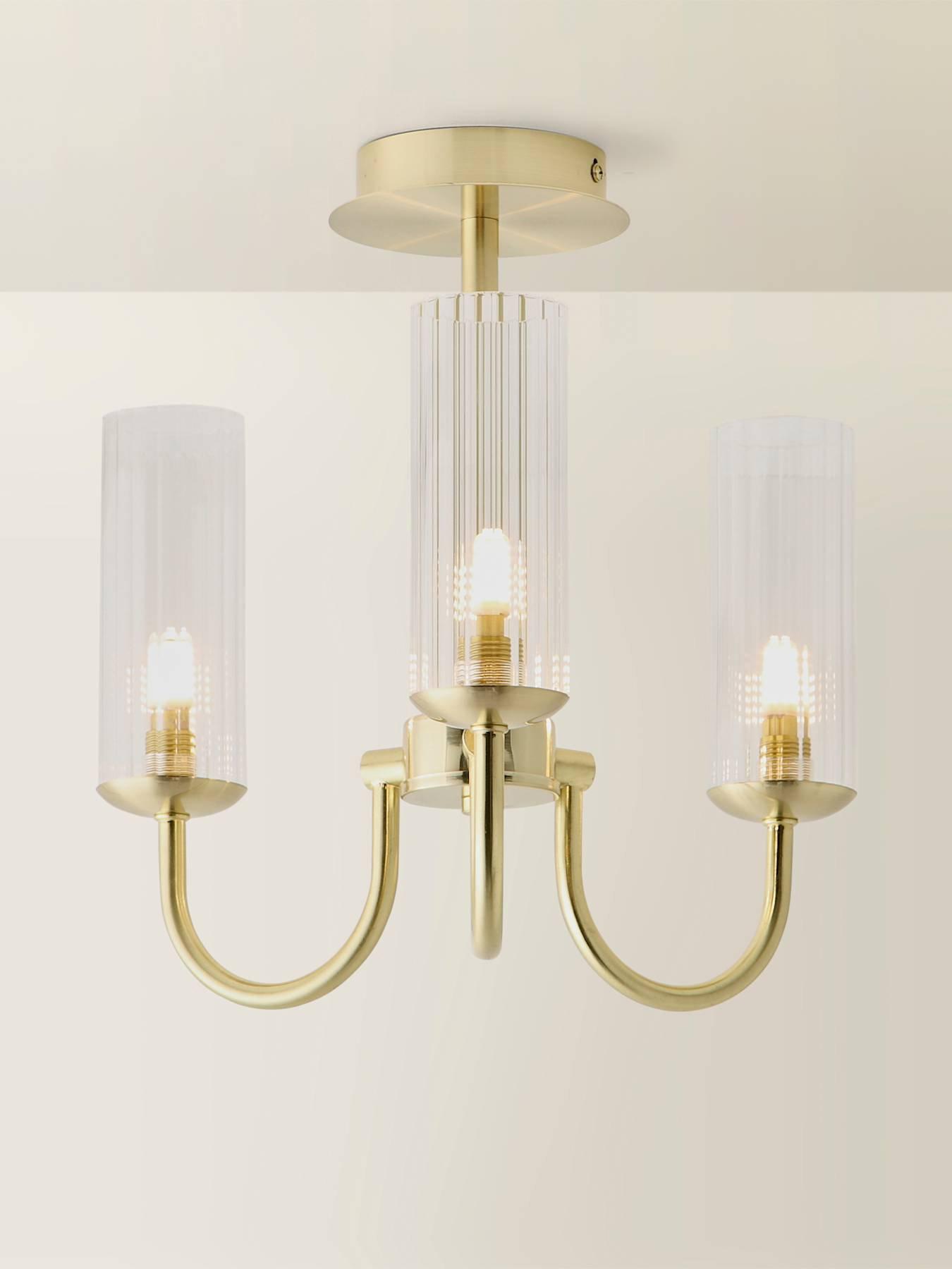 Image 6 of 6 of ValueLights Canya 3 Way Brushed Gold Ceiling Light Chandelier With Clear Ribbed Shades