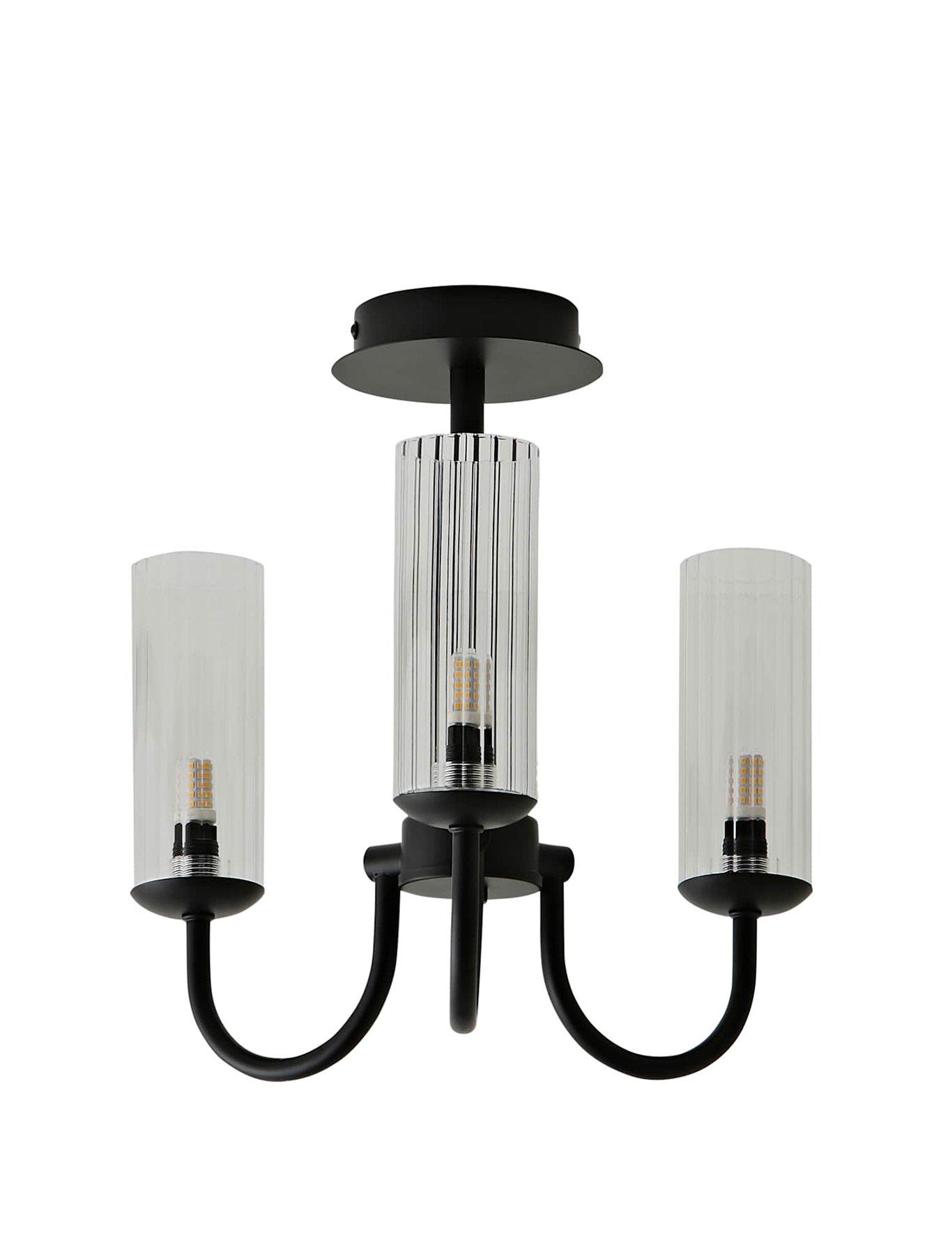  image of valuelights-canya-3-way-matte-black-ceiling-light-chandelier-with-clear-ribbed-shades