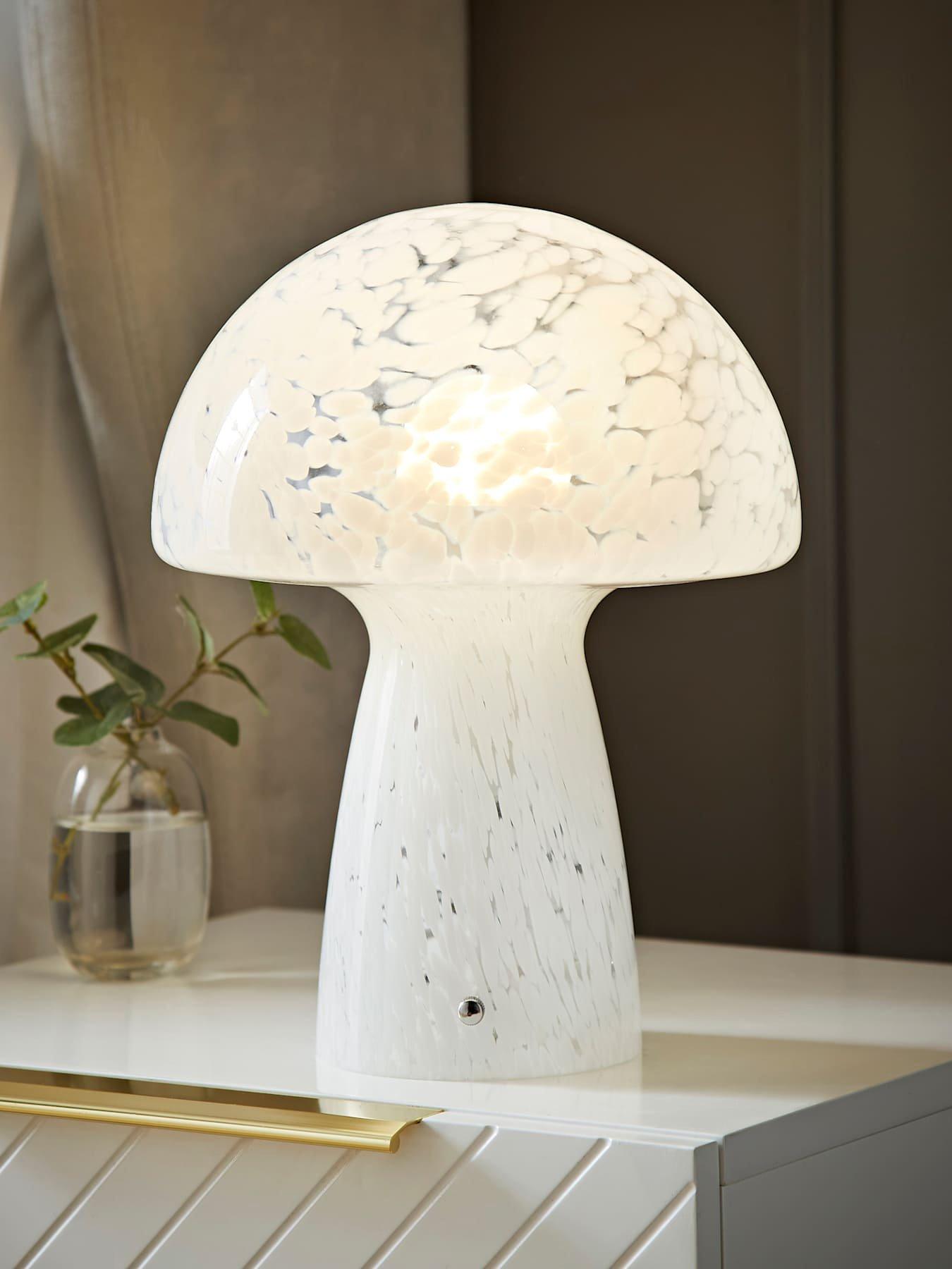 ValueLights Beau White Confetti Glass Mushroom Table Lamp With Tapered Lampshade