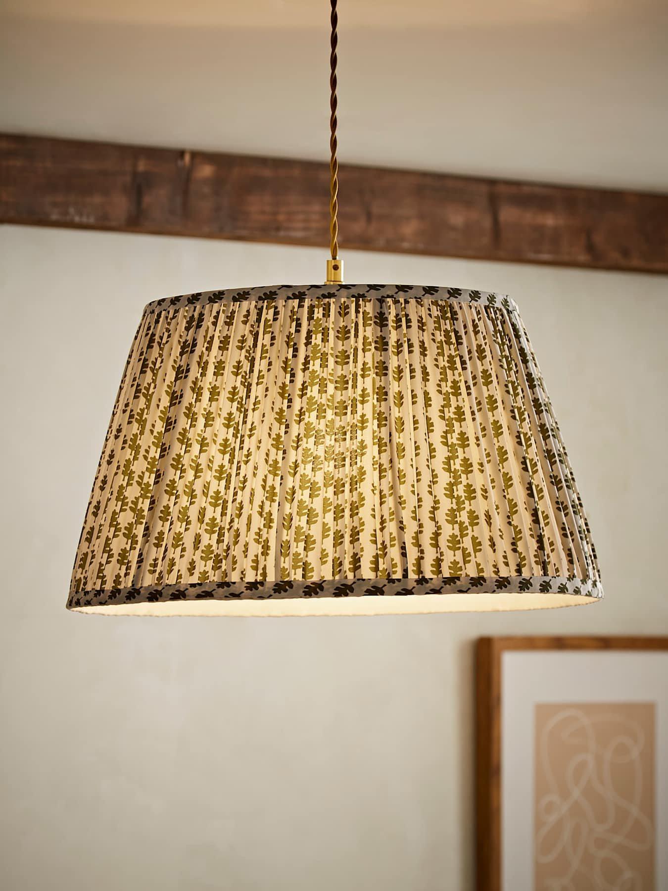 ValueLights Grange Large Green Floral Pleated Lamp Shade