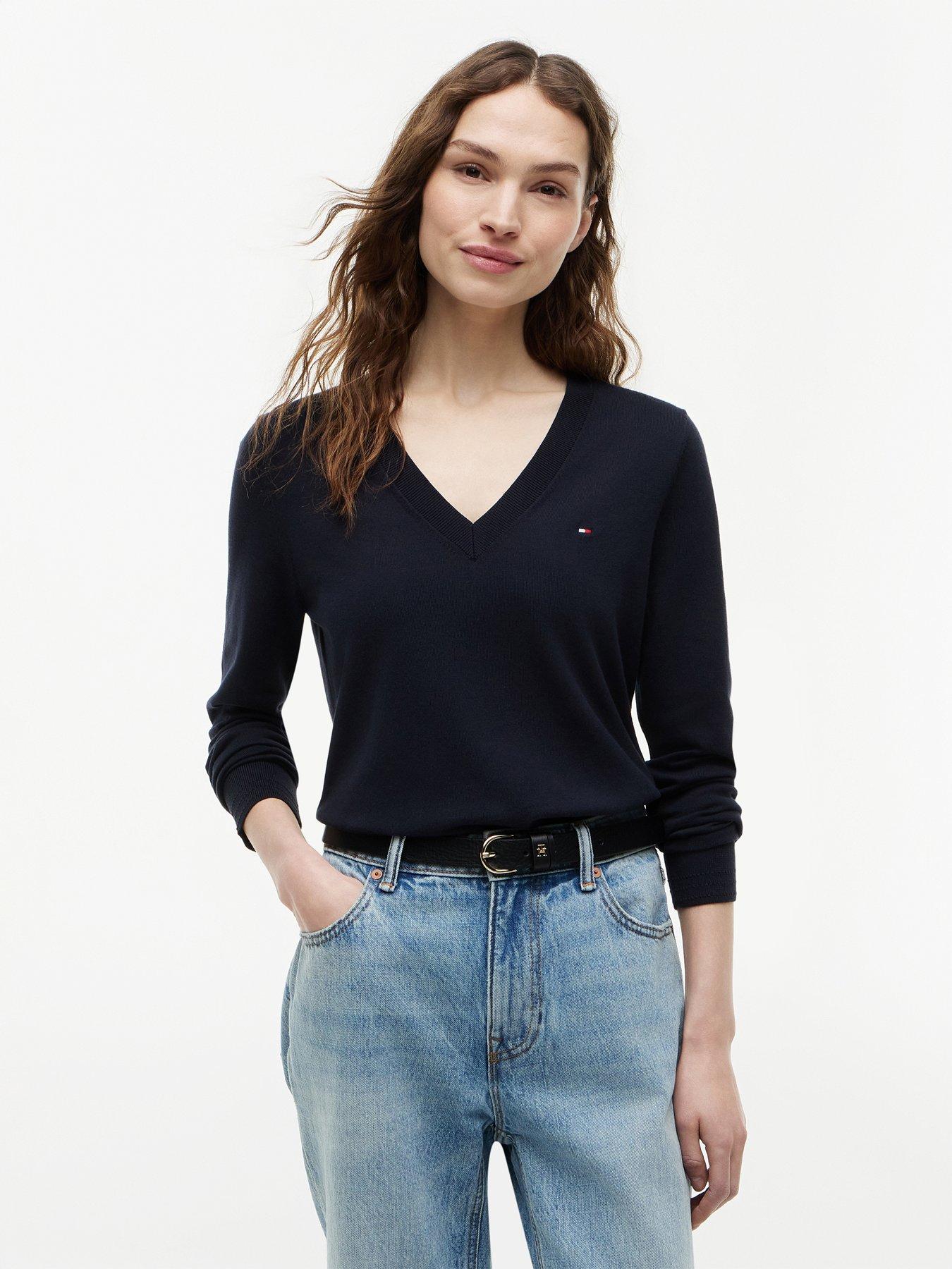 Tommy Hilfiger Jersey Stitch V-Neck Jumper - Navy