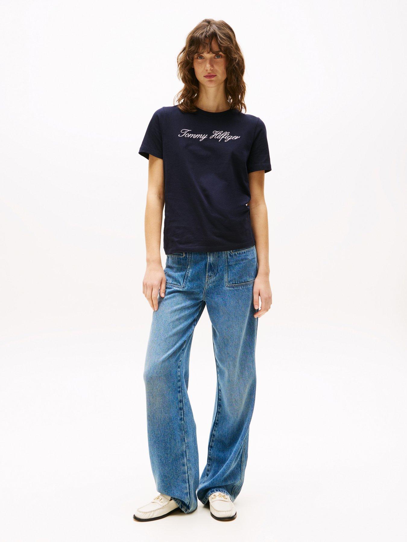Image 3 of 5 of Tommy Hilfiger Regular Fit Script Logo T-Shirt - Navy