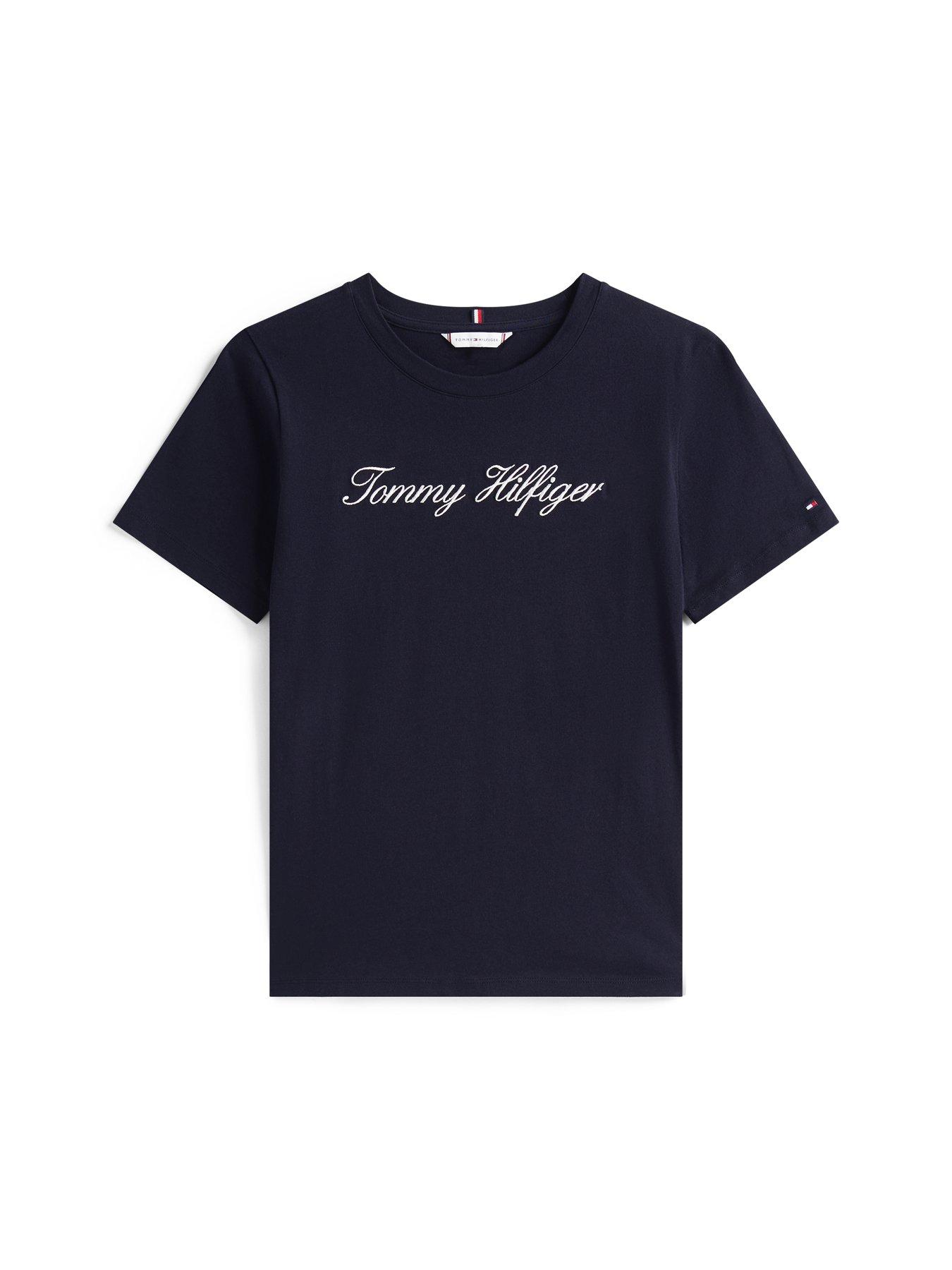 Image 5 of 5 of Tommy Hilfiger Regular Fit Script Logo T-Shirt - Navy