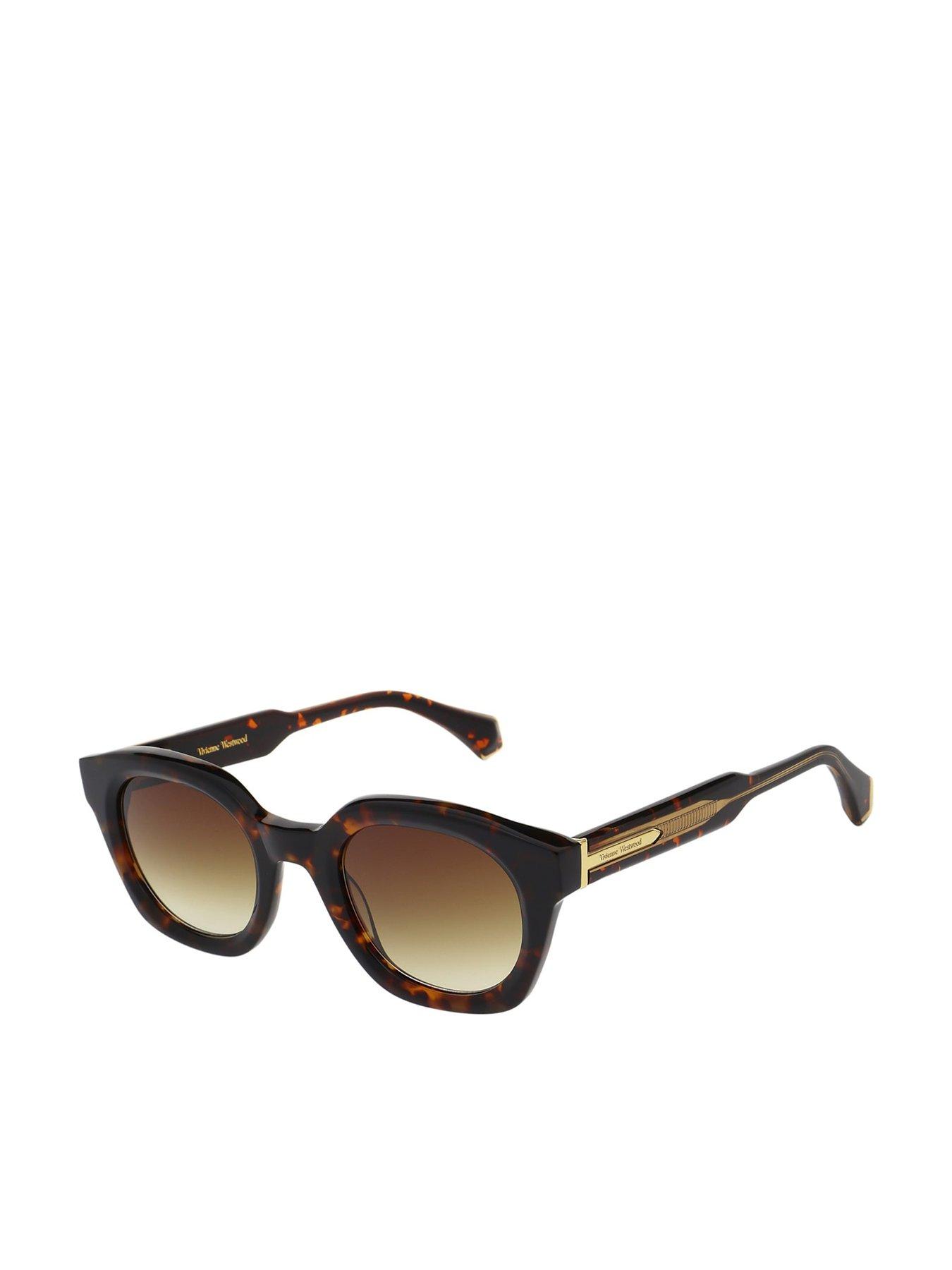 Vivienne Westwood Vintage Round Sunglasses With Bevelled Curves- Dark Havana