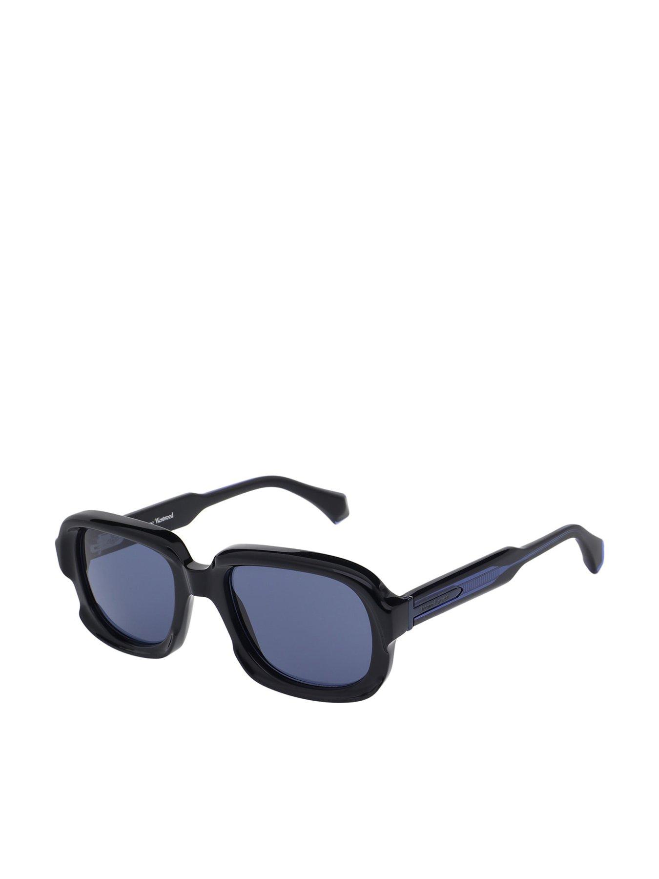Vivienne Westwood Rounded Sunglasses With Bevelled Curves- Black Frame With Dark Blue Lens