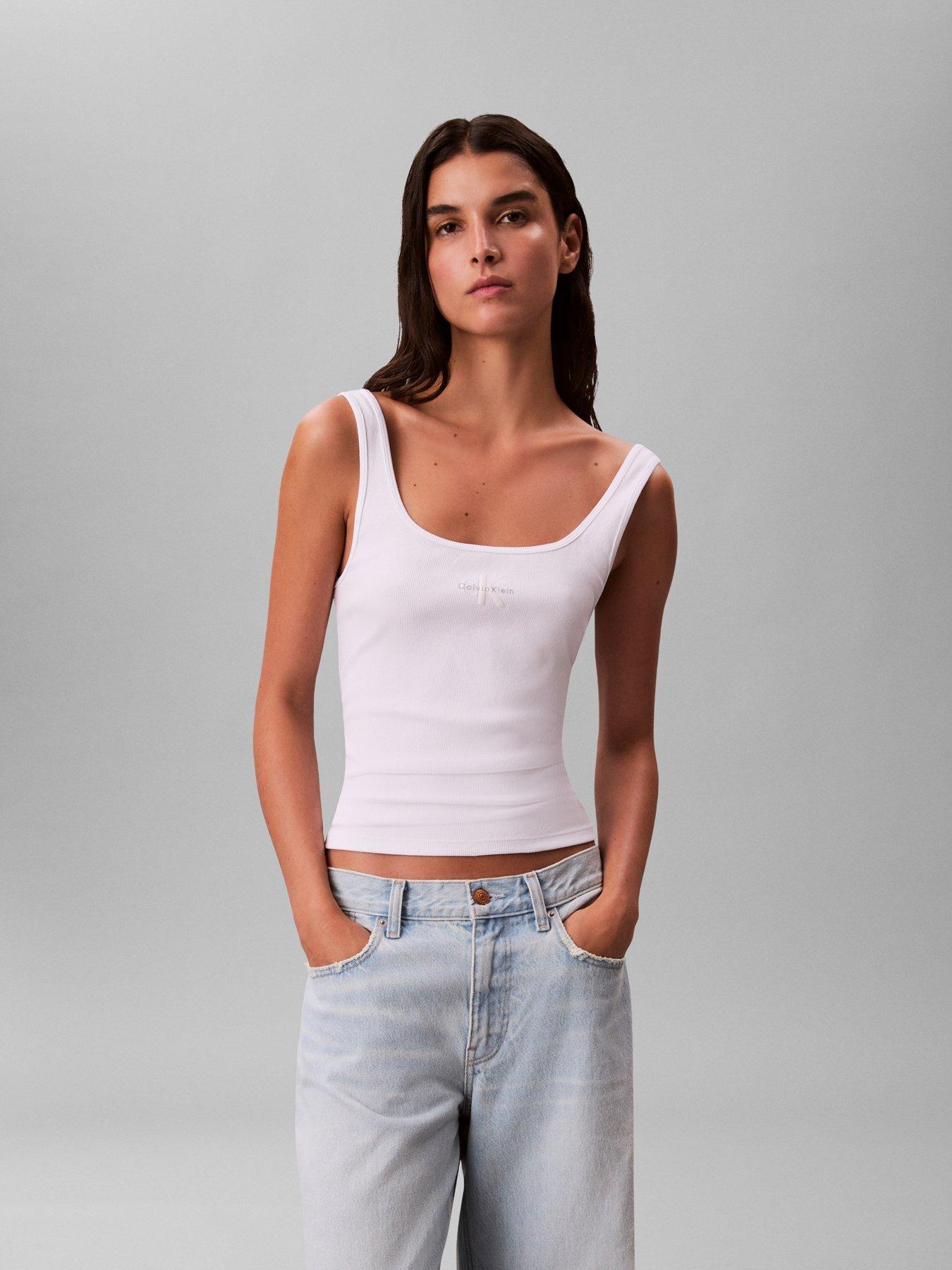Calvin Klein Jeans Monologo Scoop Nk Rib Tank Top - White