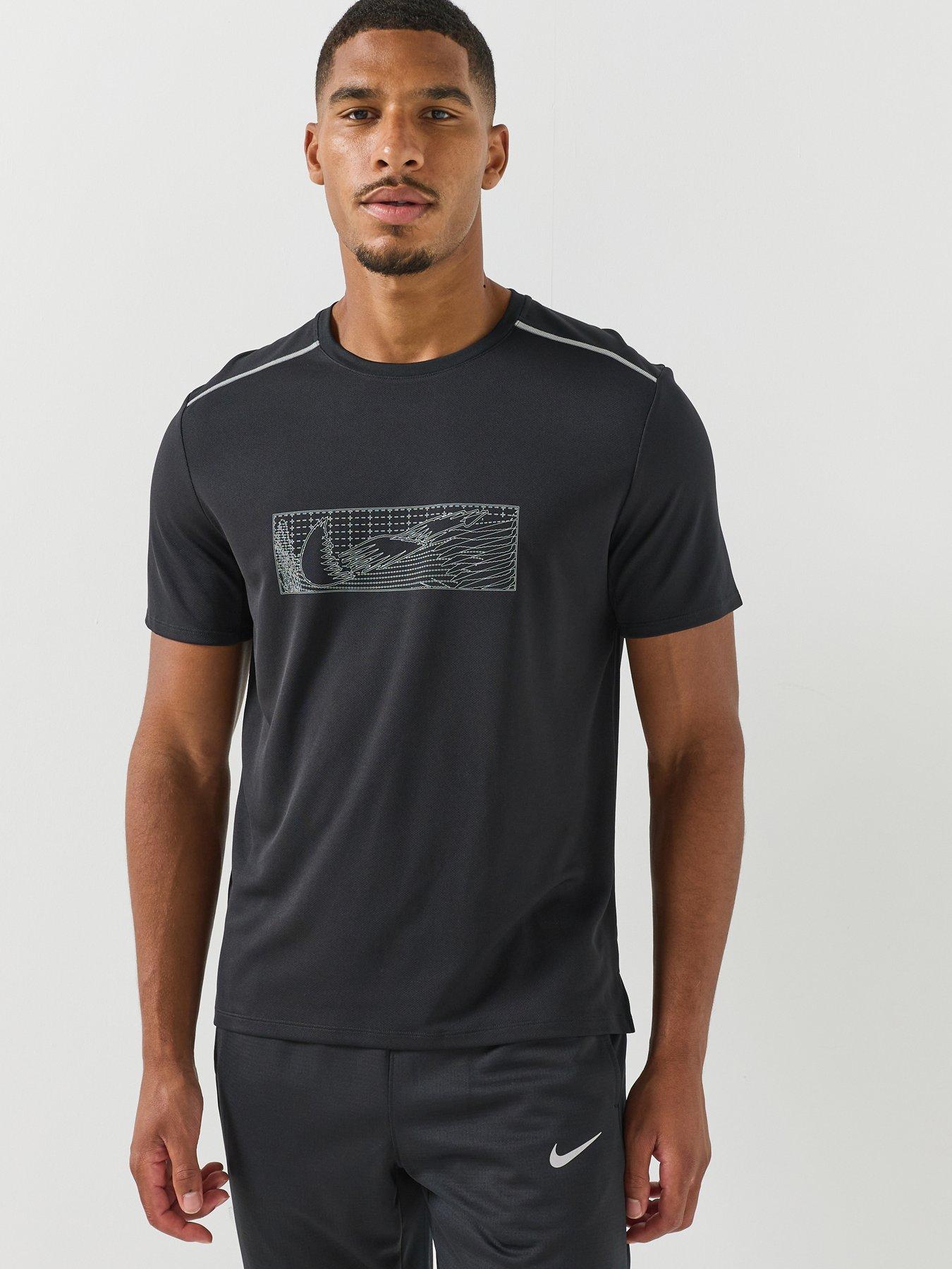 Image 1 of 5 of Nike Mens Running Miler Dri-FIT Reflective Short Sleeve T-Shirt - Black