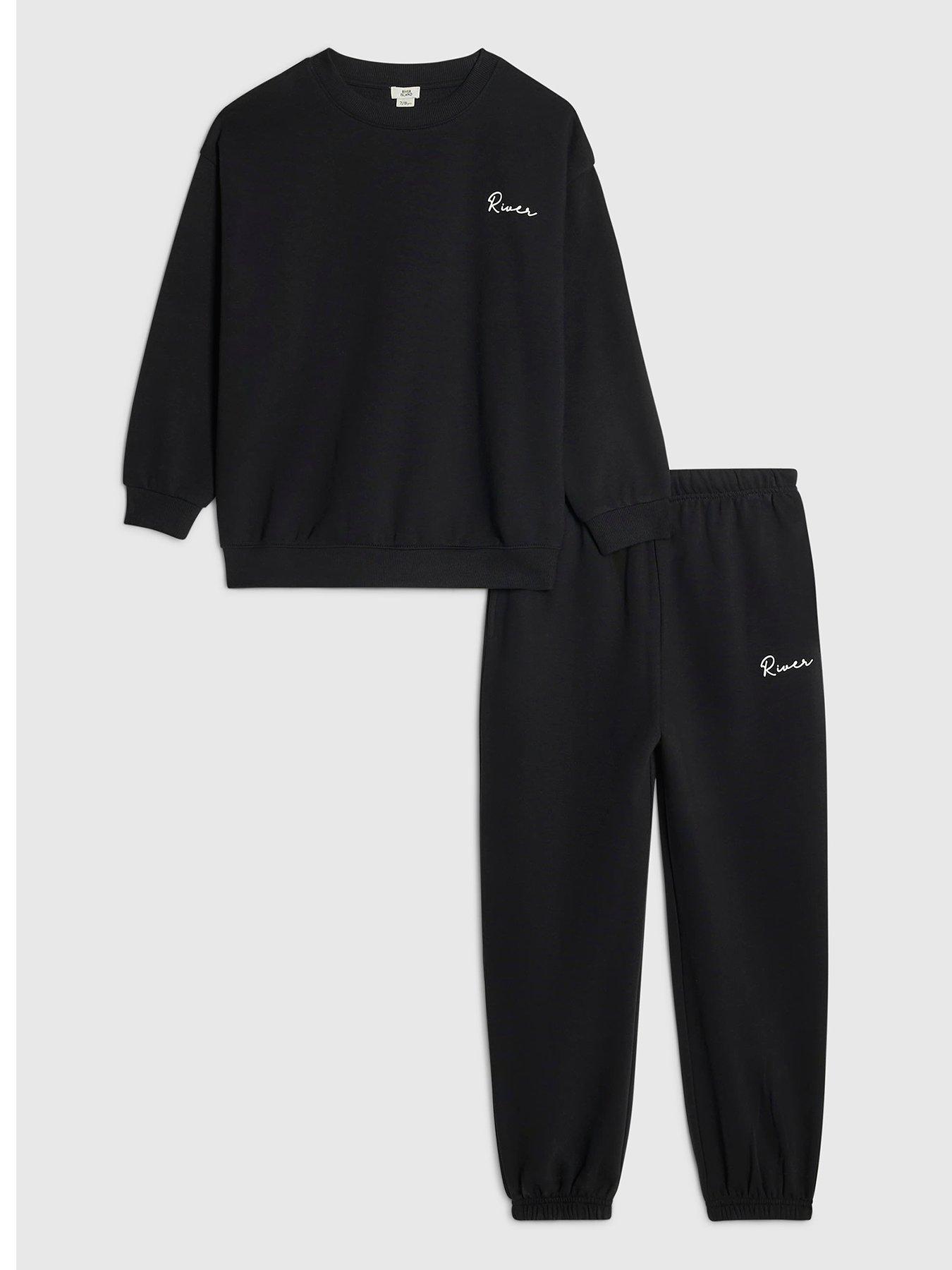 Image 1 of 5 of River Island Boys River Scripty Sweatshirt Set - Black
