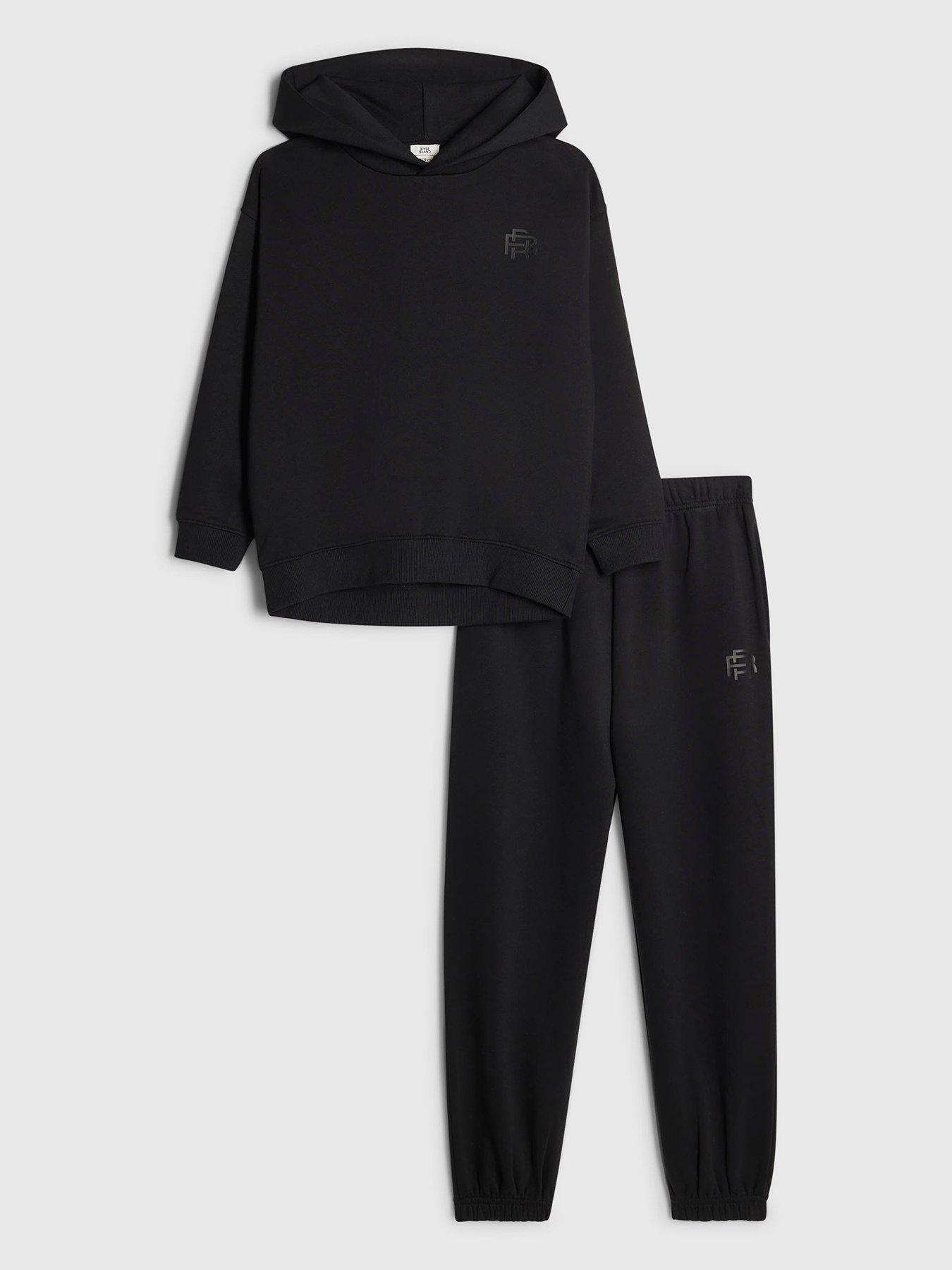 Image 1 of 5 of River Island Boys Rr Hoodie And Joggers Set - Black