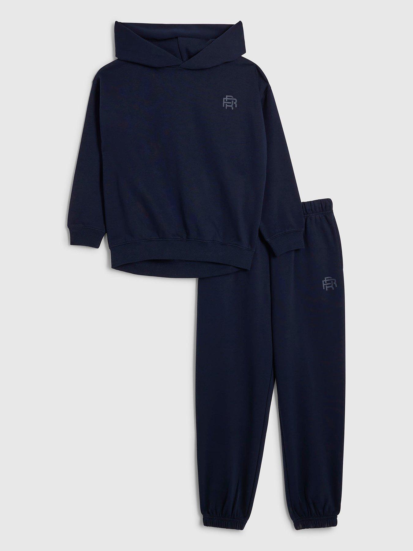 Image 1 of 5 of River Island Boys Rr Hoodie And Joggers Set - Navy