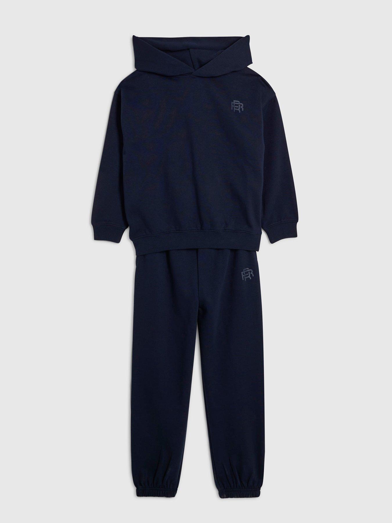Image 3 of 5 of River Island Boys Rr Hoodie And Joggers Set - Navy
