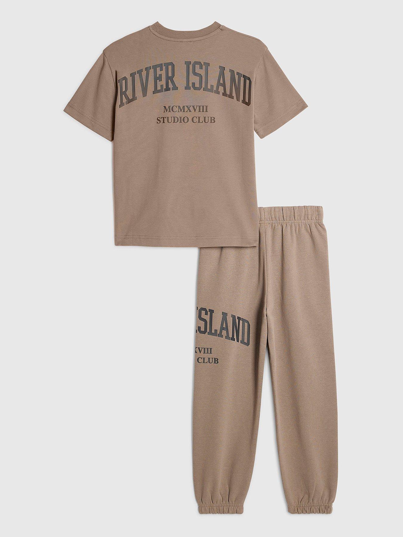 Image 2 of 5 of River Island Boys Brown Ri T-shirt And Joggers Set - Brown