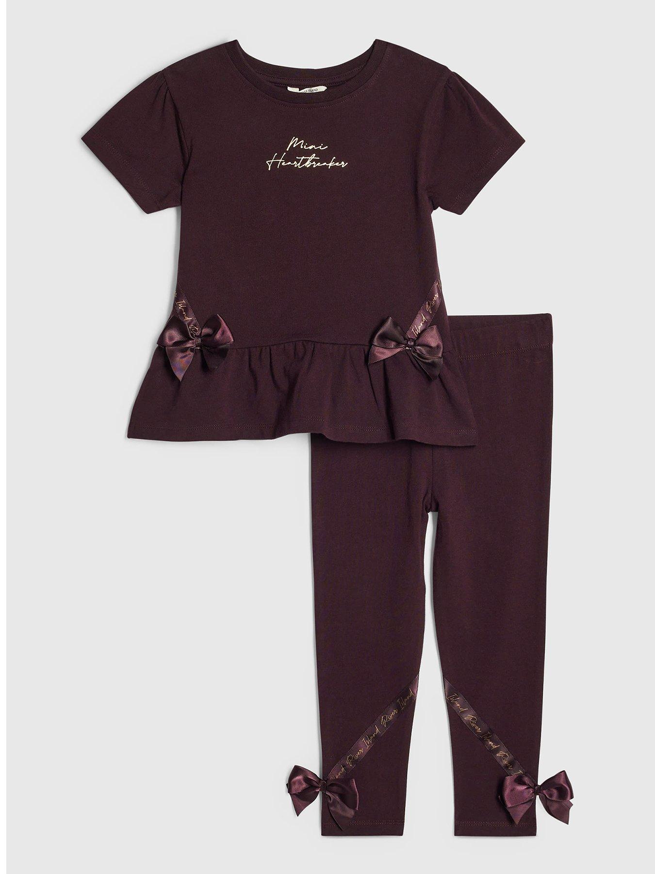 River Island Mini Girls Satin Bow T-Shirt Set - Black