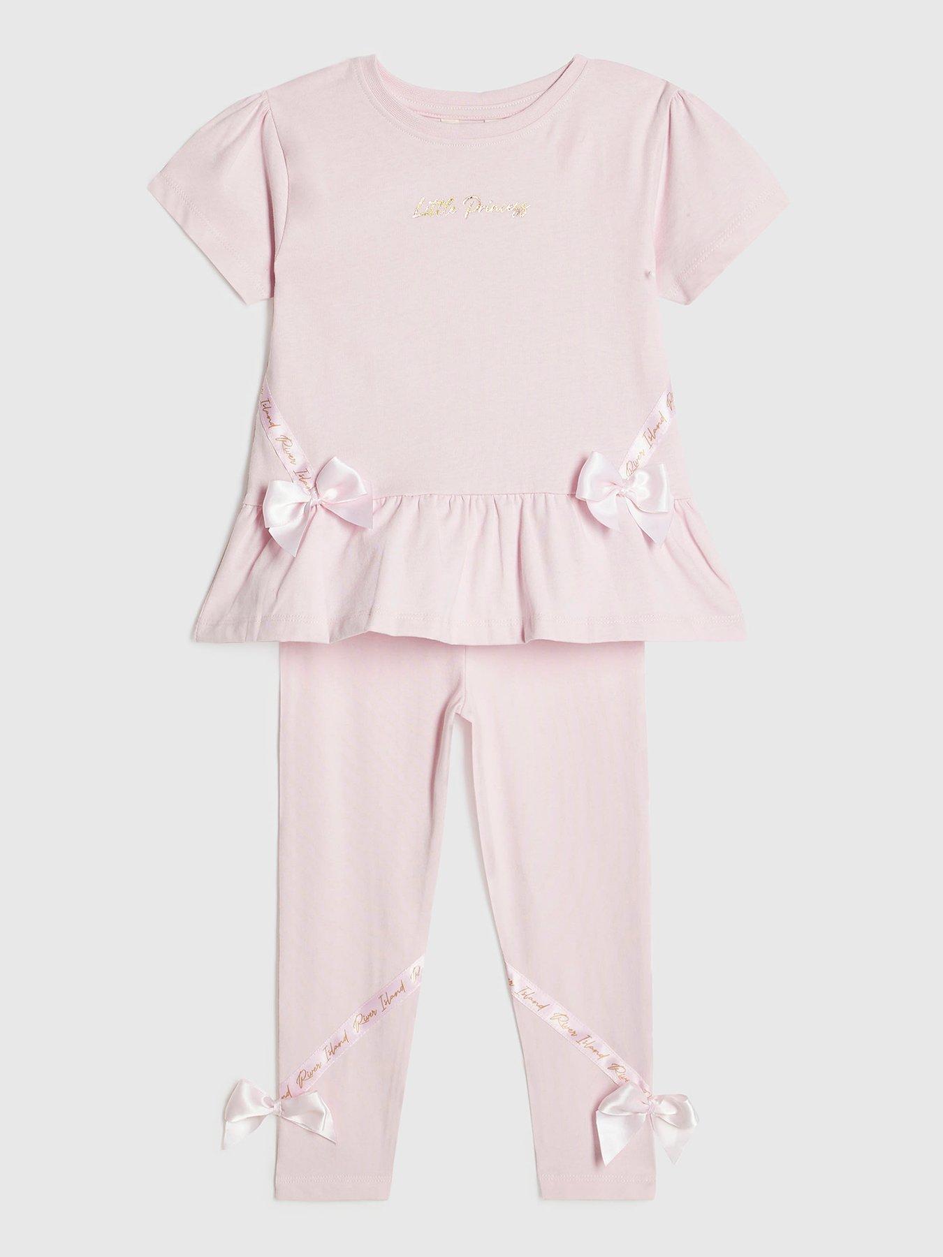 River Island Mini Girls Satin Bow T-Shirt Set - Pink