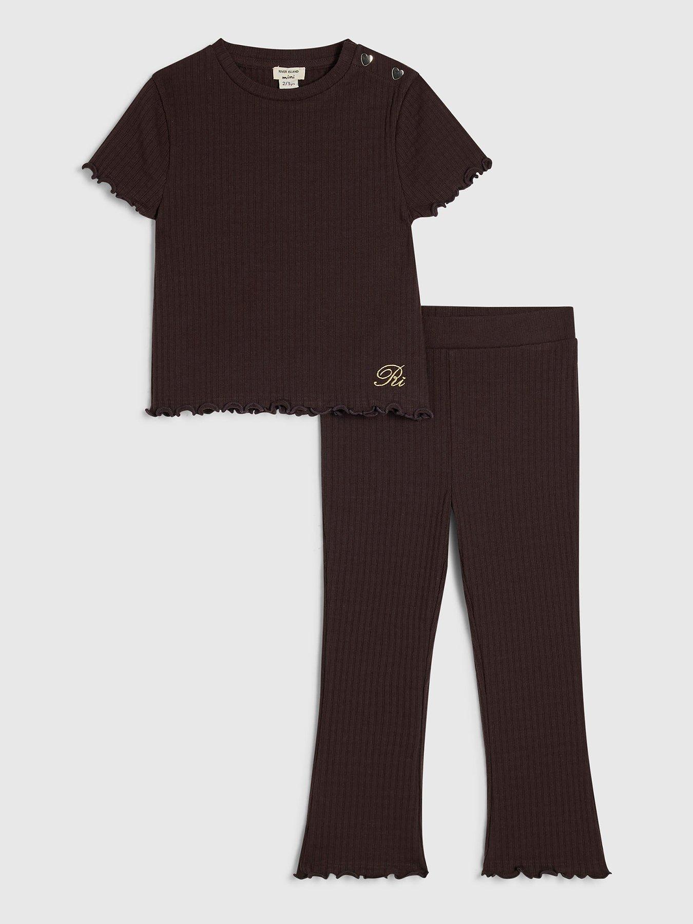 River Island Mini Girls Textured T-Shirt Legging Set - Brown