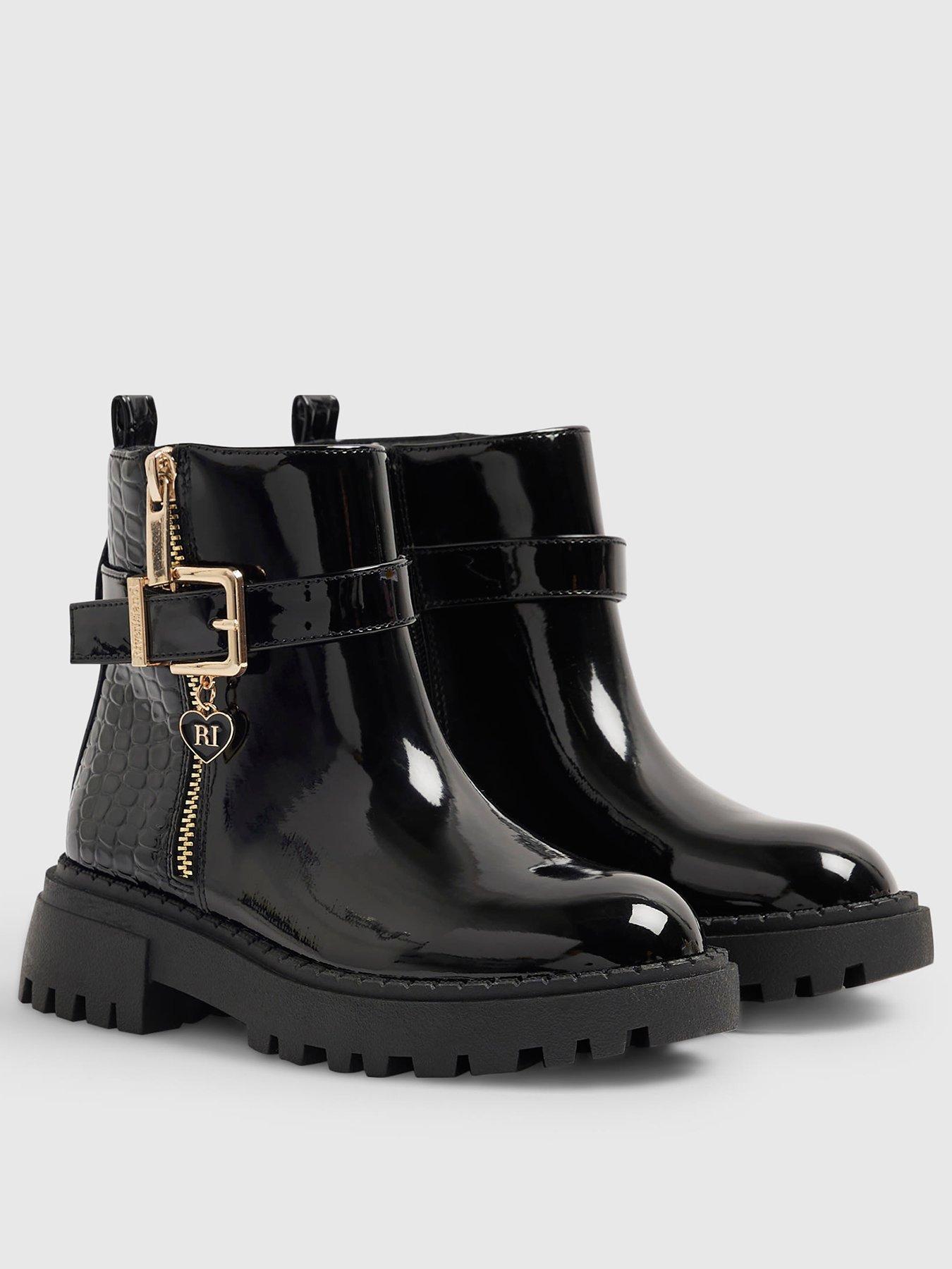 Image 2 of 5 of River Island Side Zip Croc Chelsea Boots - Black