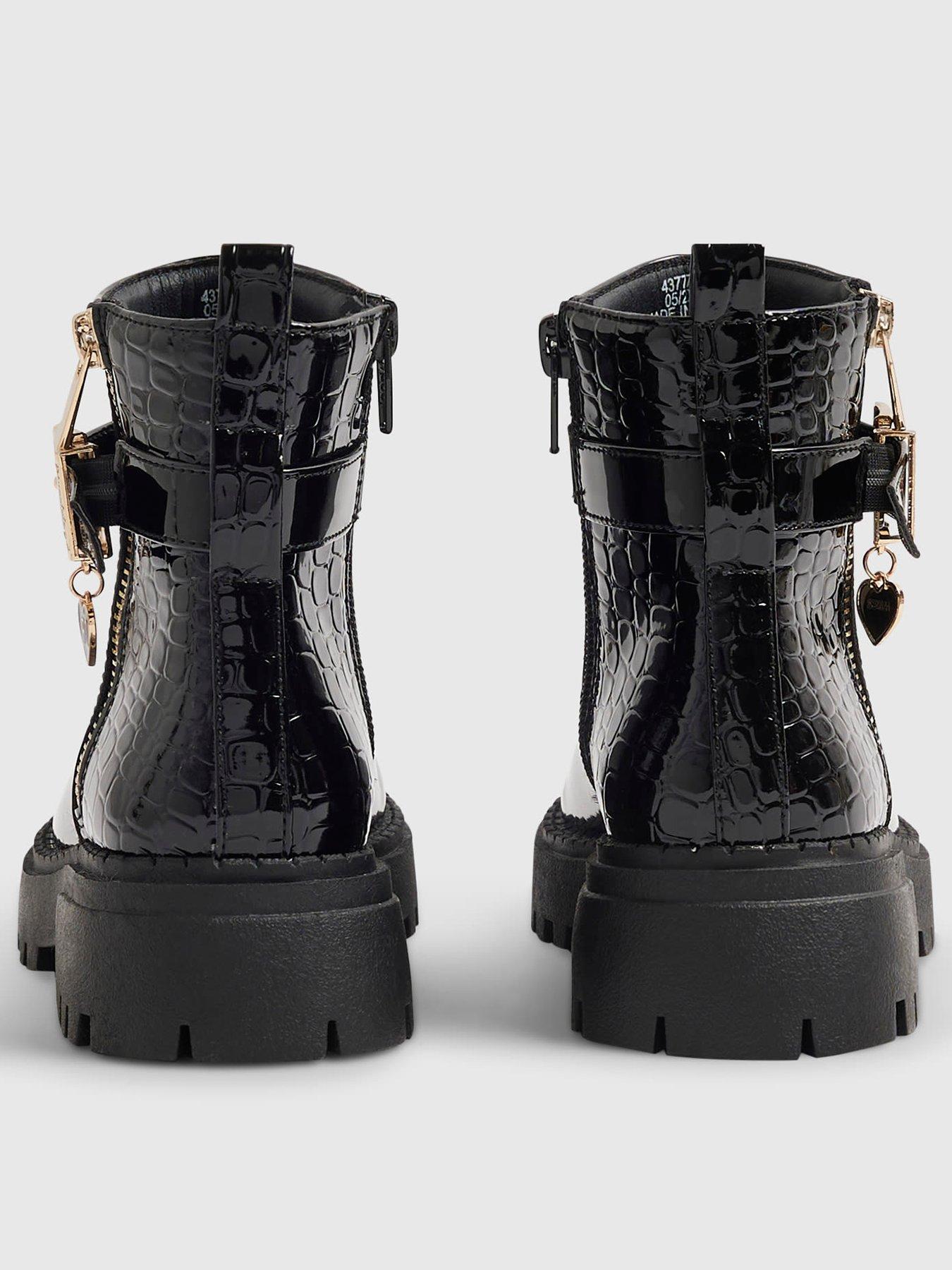 Image 3 of 5 of River Island Side Zip Croc Chelsea Boots - Black