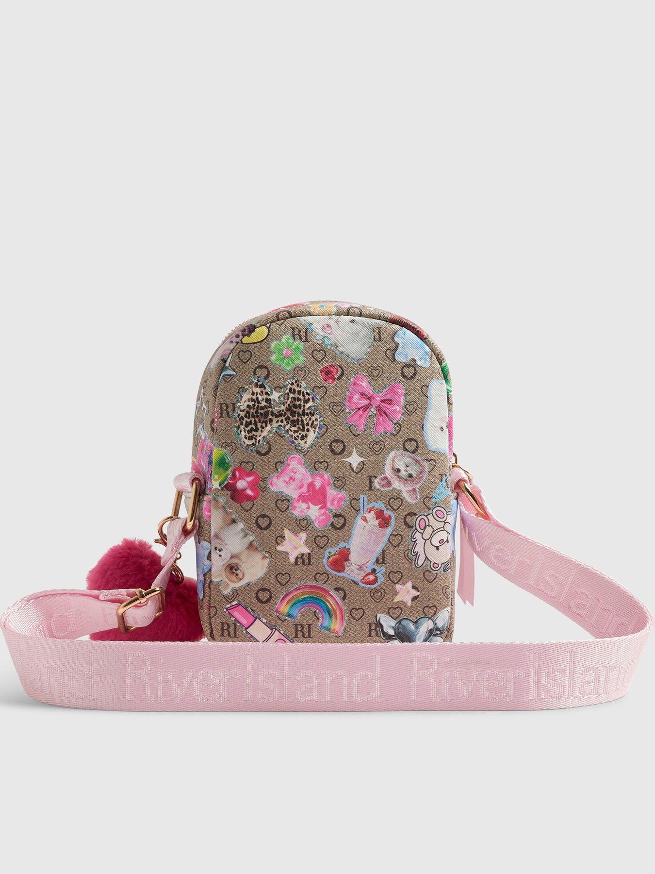 Image 2 of 4 of River Island Girls Monogram Sticker Cross Body Bag - Cream