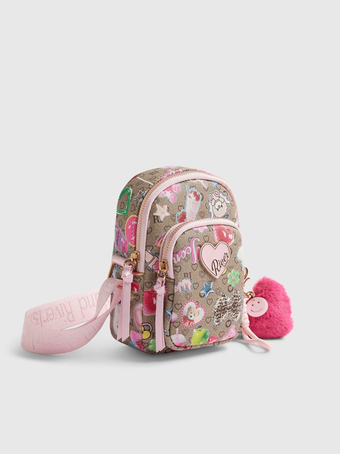 Image 3 of 4 of River Island Girls Monogram Sticker Cross Body Bag - Cream
