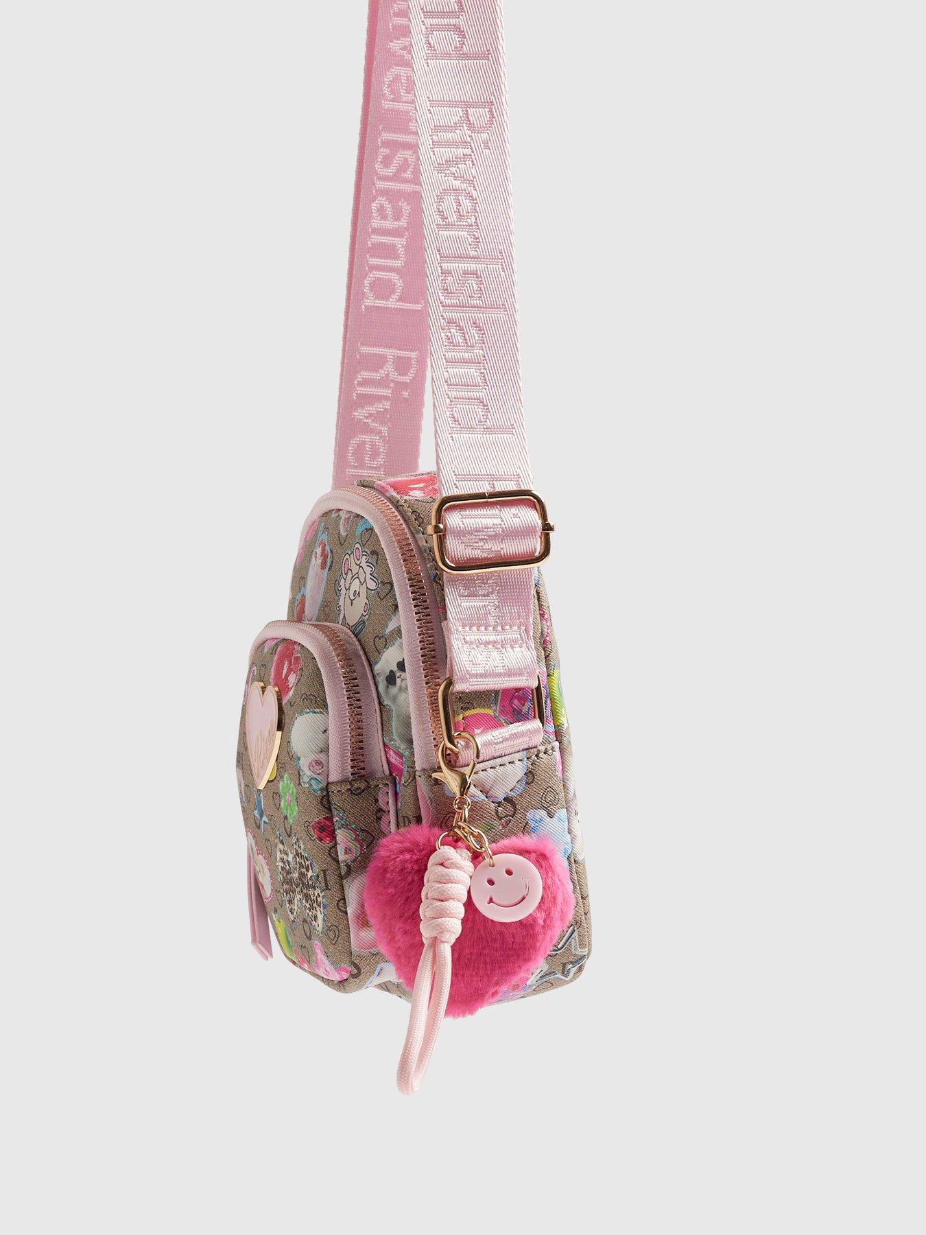 Image 4 of 4 of River Island Girls Monogram Sticker Cross Body Bag - Cream