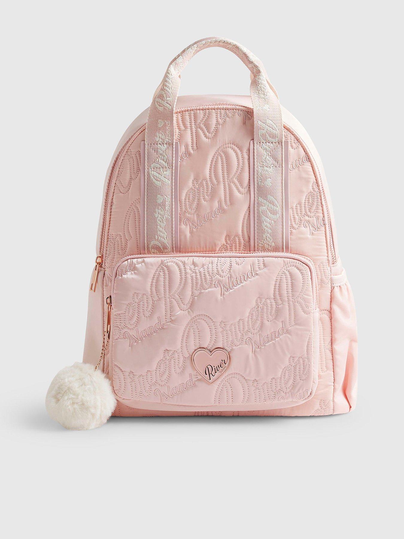 Image 1 of 5 of River Island Girls Ri Quilted Backpack - Pink